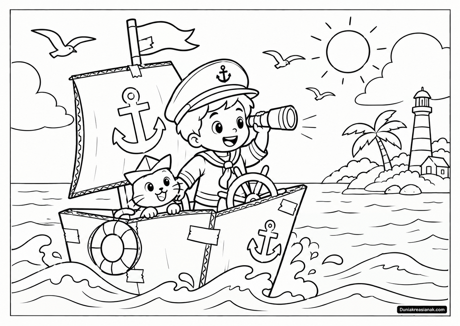 Coloring Page Kapten Kardus Siap Berlayar