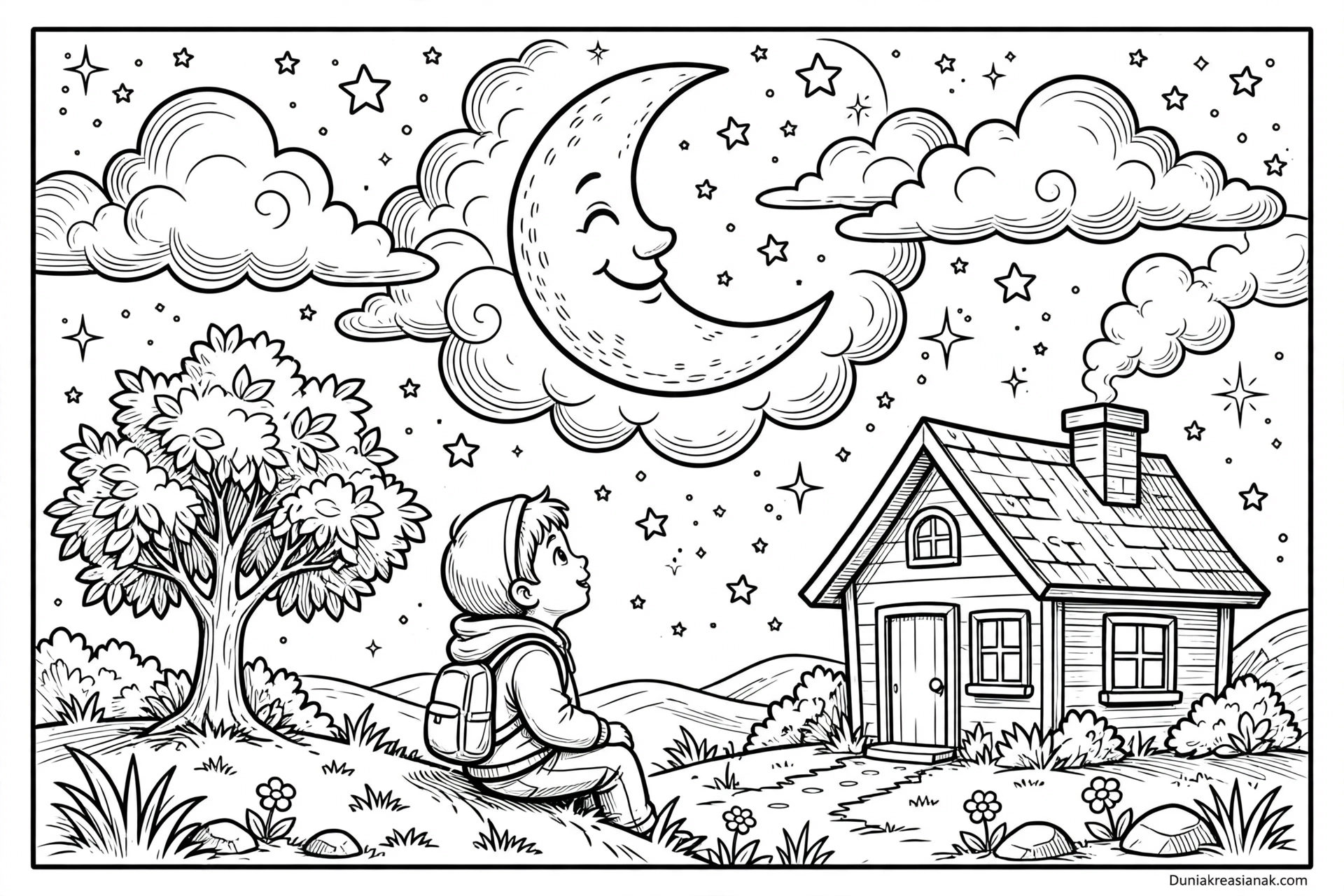 Coloring Page Keindahan Bulan dan Bintang di Malam Hari 3 Coloring Page Keindahan Bulan dan Bintang di Malam Hari
