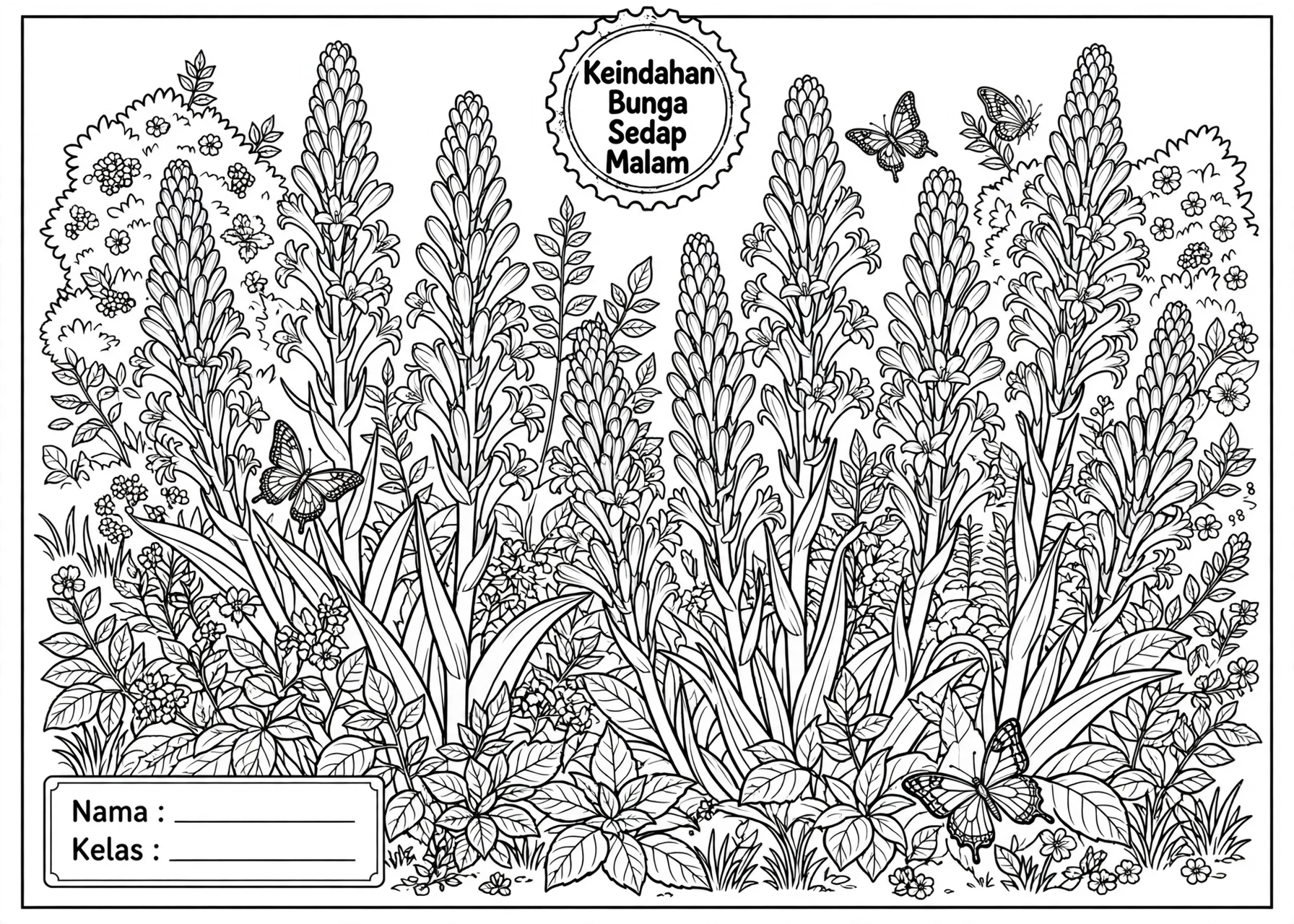 Coloring Page Keindahan Bunga Sedap Malam