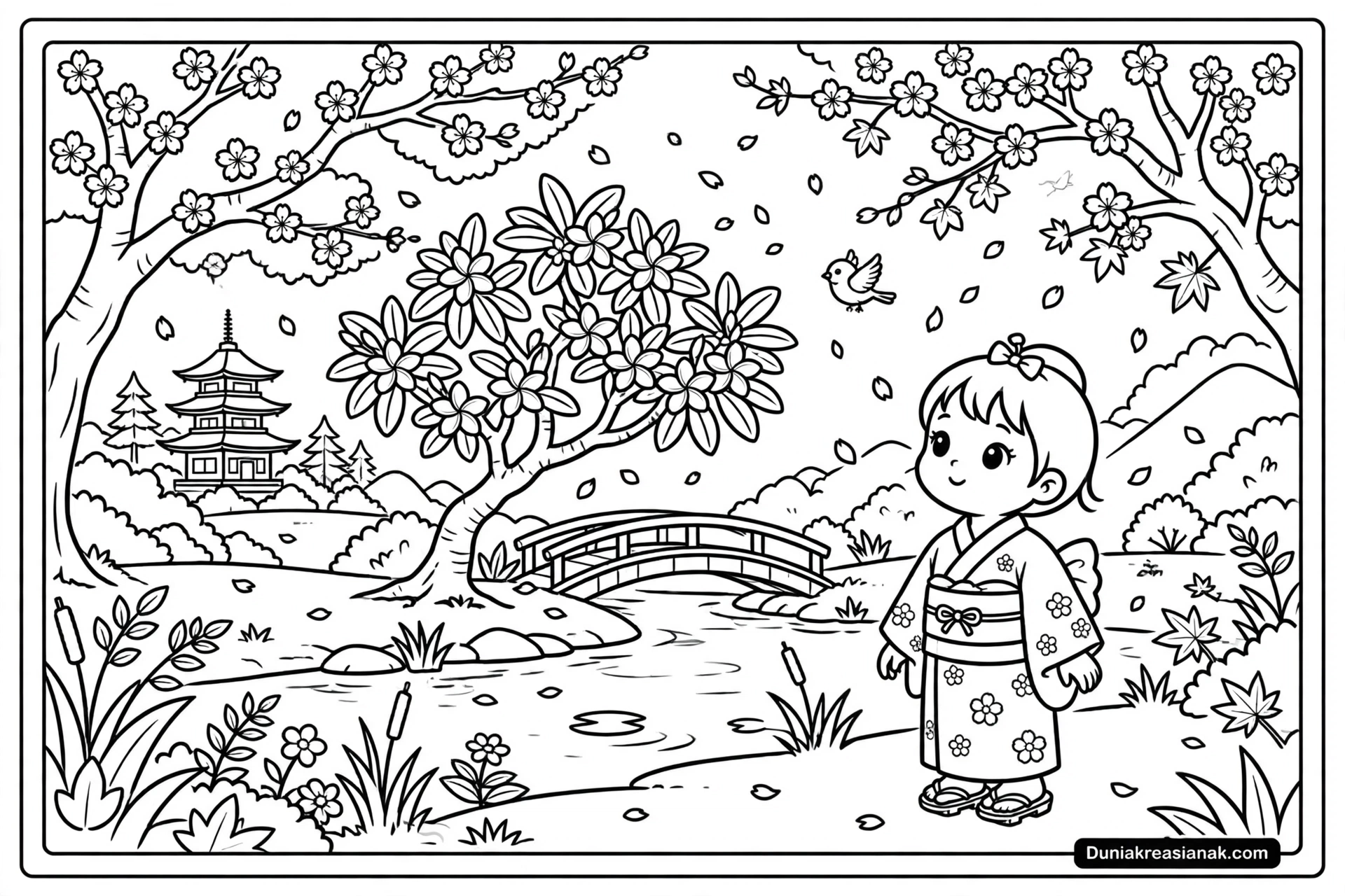 Coloring Page Keindahan Kembang Jepun 4 Coloring Page Keindahan Kembang Jepun dan Gadis Kimono