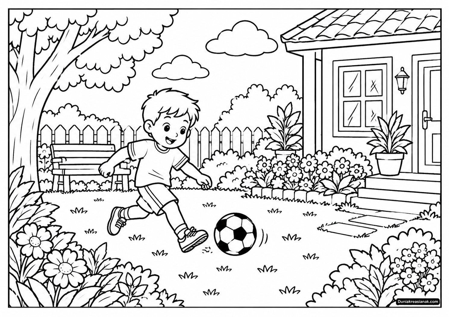 Coloring Page Keindahan Taman Rumah 3