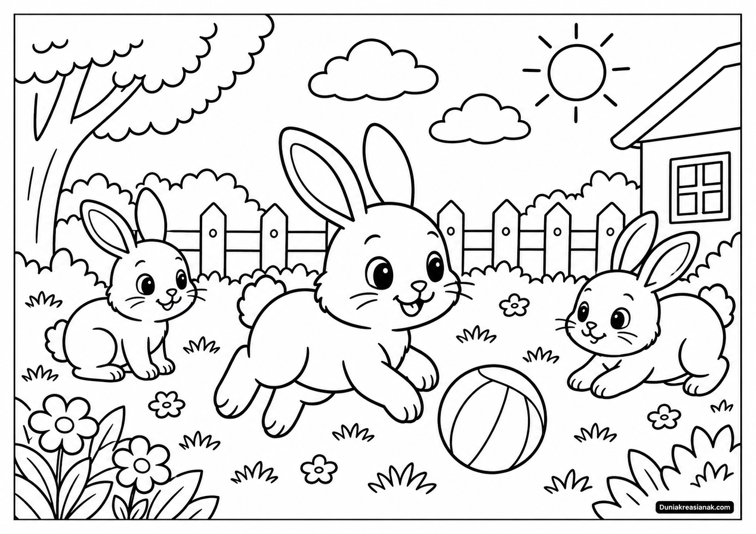 Coloring Page Kelinci Bermain di Halaman 4 Coloring Page Kelinci Main Bola