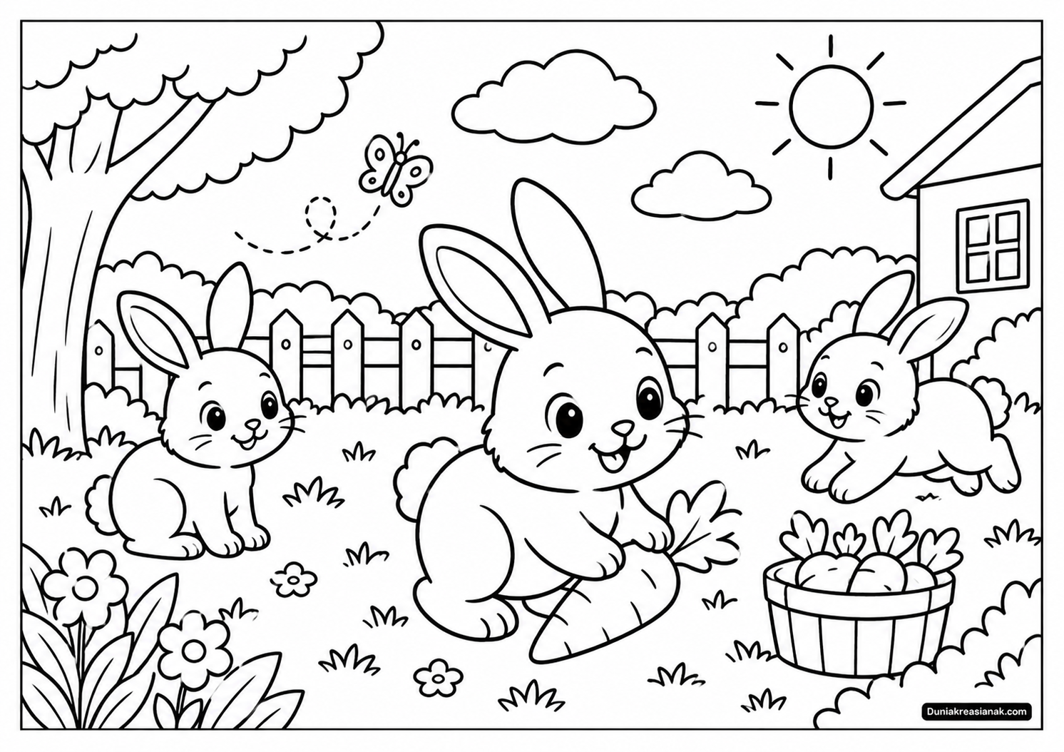Coloring Page Kelinci Bermain di Halaman 3 Coloring Page Kelinci Makan Wortel