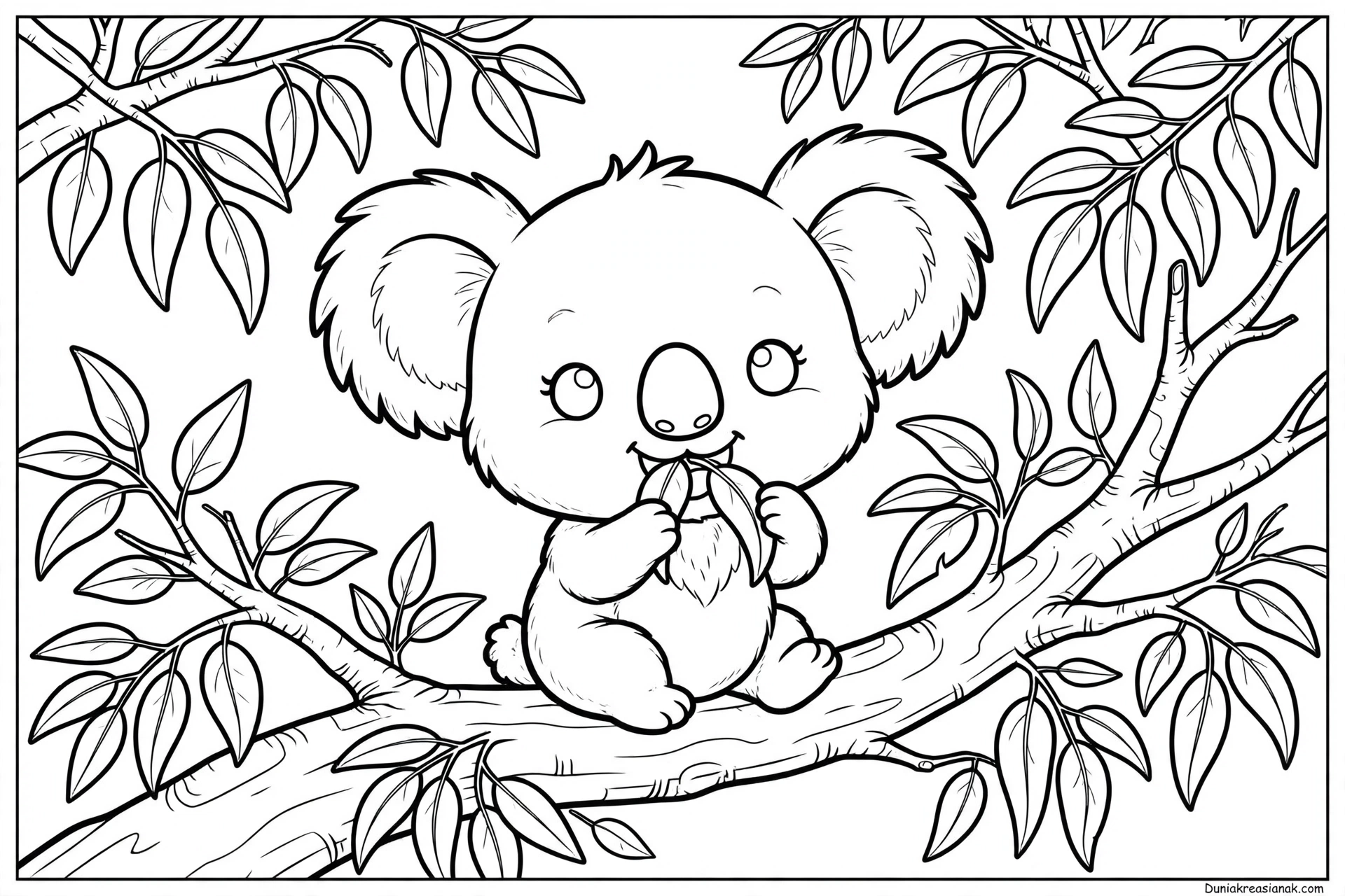 Coloring Page Koala Lucu di Pohon