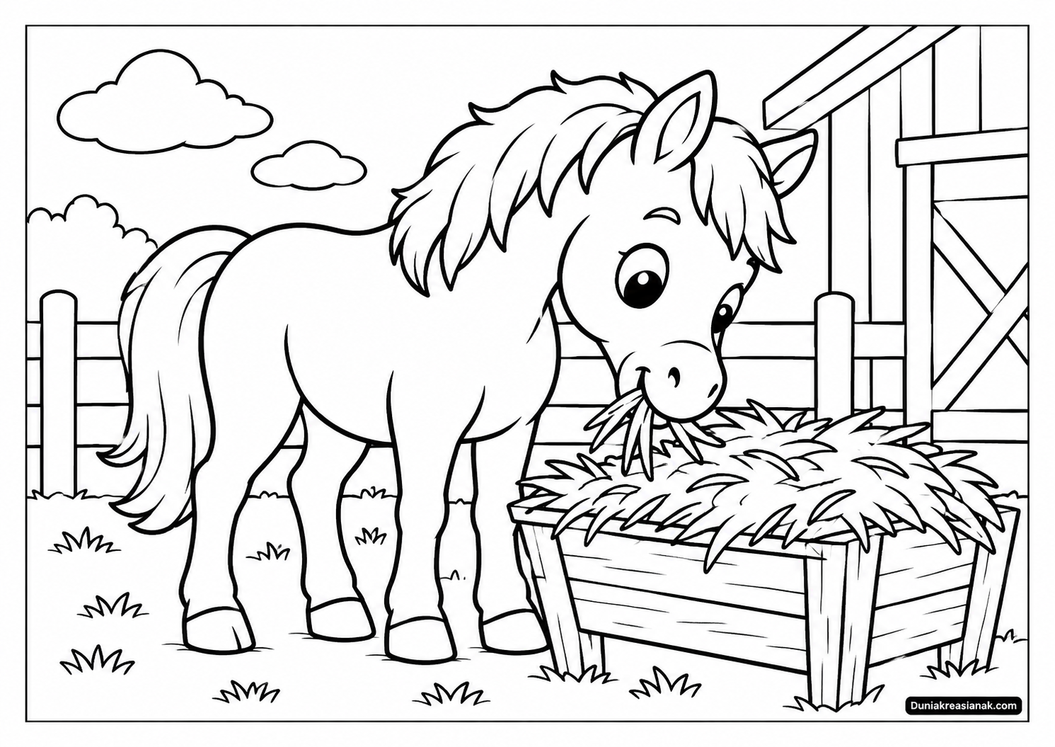 Coloring Page Kuda Lucu Sedang Makan Jerami 2 Coloring Page Kuda Makan Jerami