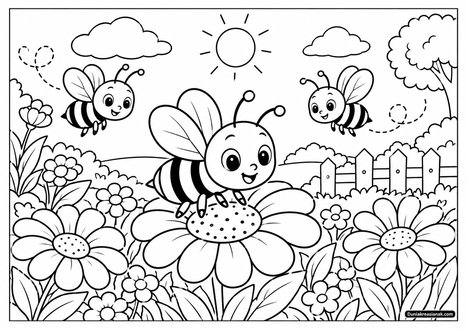 Coloring Page Lebah Ceria di Tengah Bunga Bermekaran 2 Coloring Page Lebah Ceria di Tengah Bunga Bermekaran