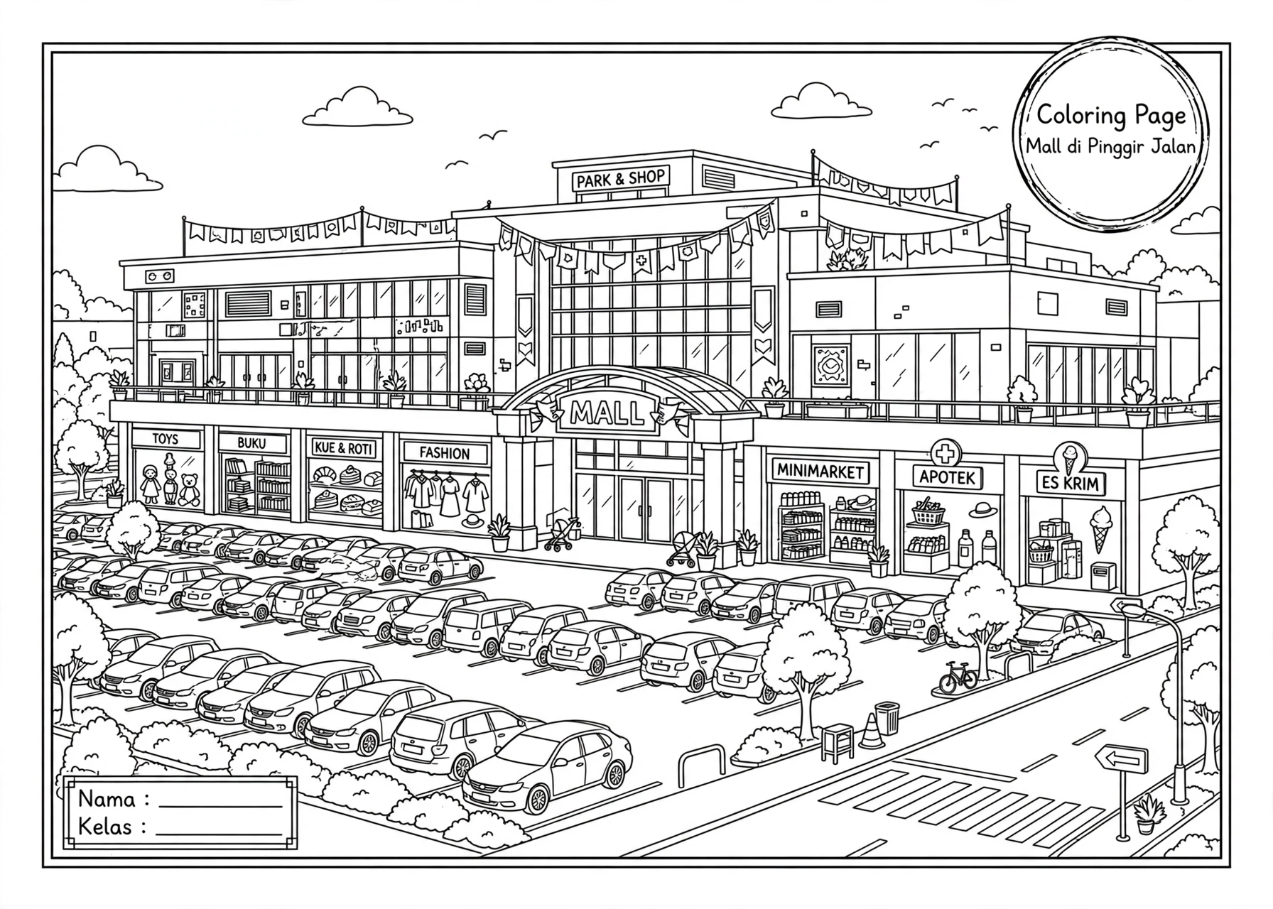 Coloring Page Mall di Pinggir Jalan 7Y