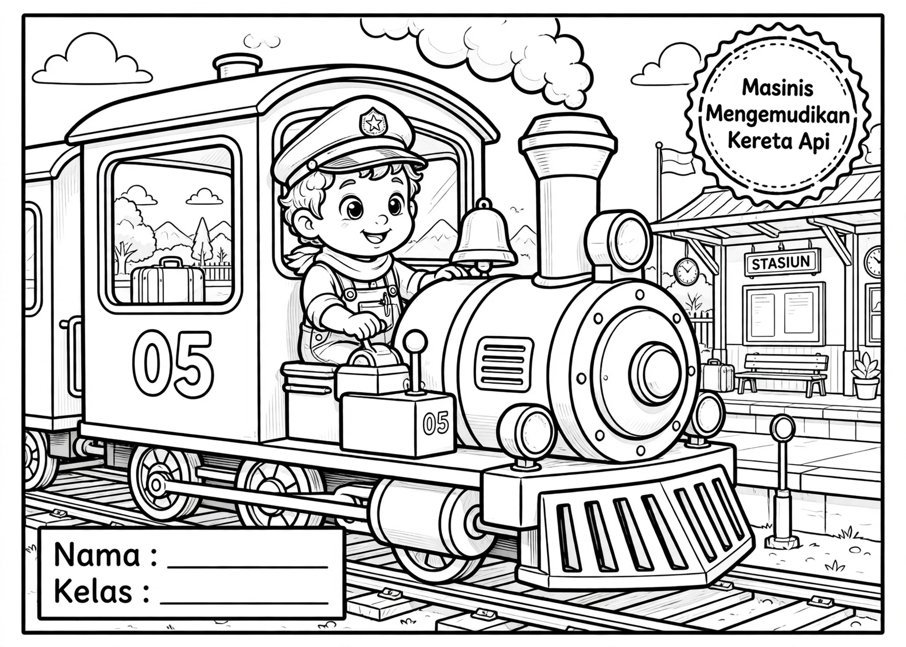 Coloring Page Masinis Mengemudikan Kereta Api 6Y