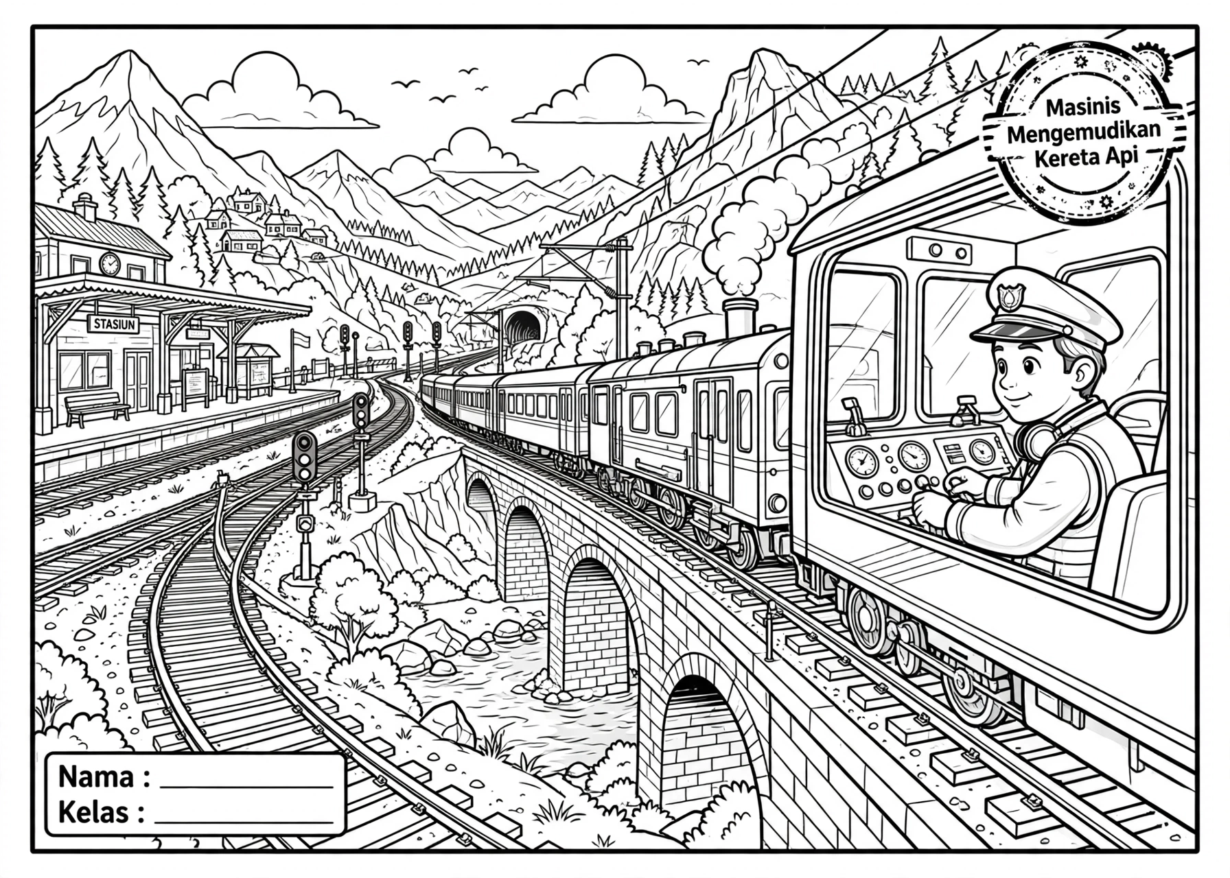 Coloring Page Masinis Mengemudikan Kereta Api 7Y