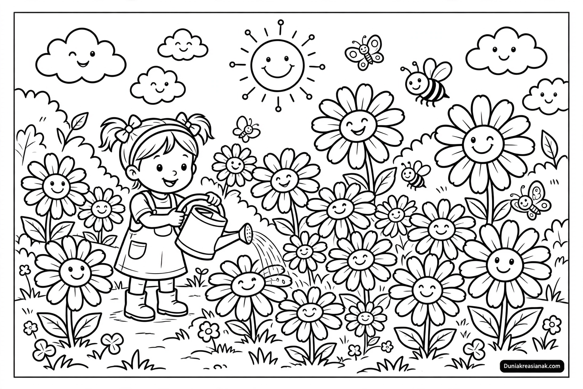 Coloring Page Mekarnya Bunga Daisy Yang Ceria