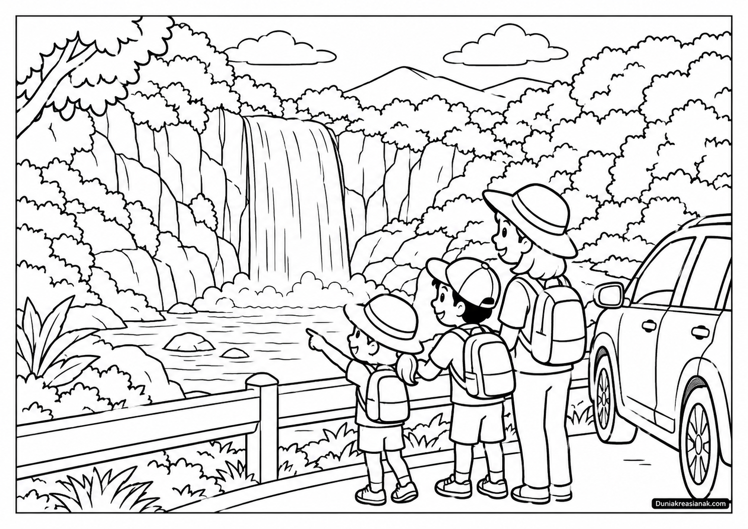 Coloring Page Menikmati Keindahan Air Terjun di Perjalanan 2 Coloring Page Menikmati Keindahan Air Terjun