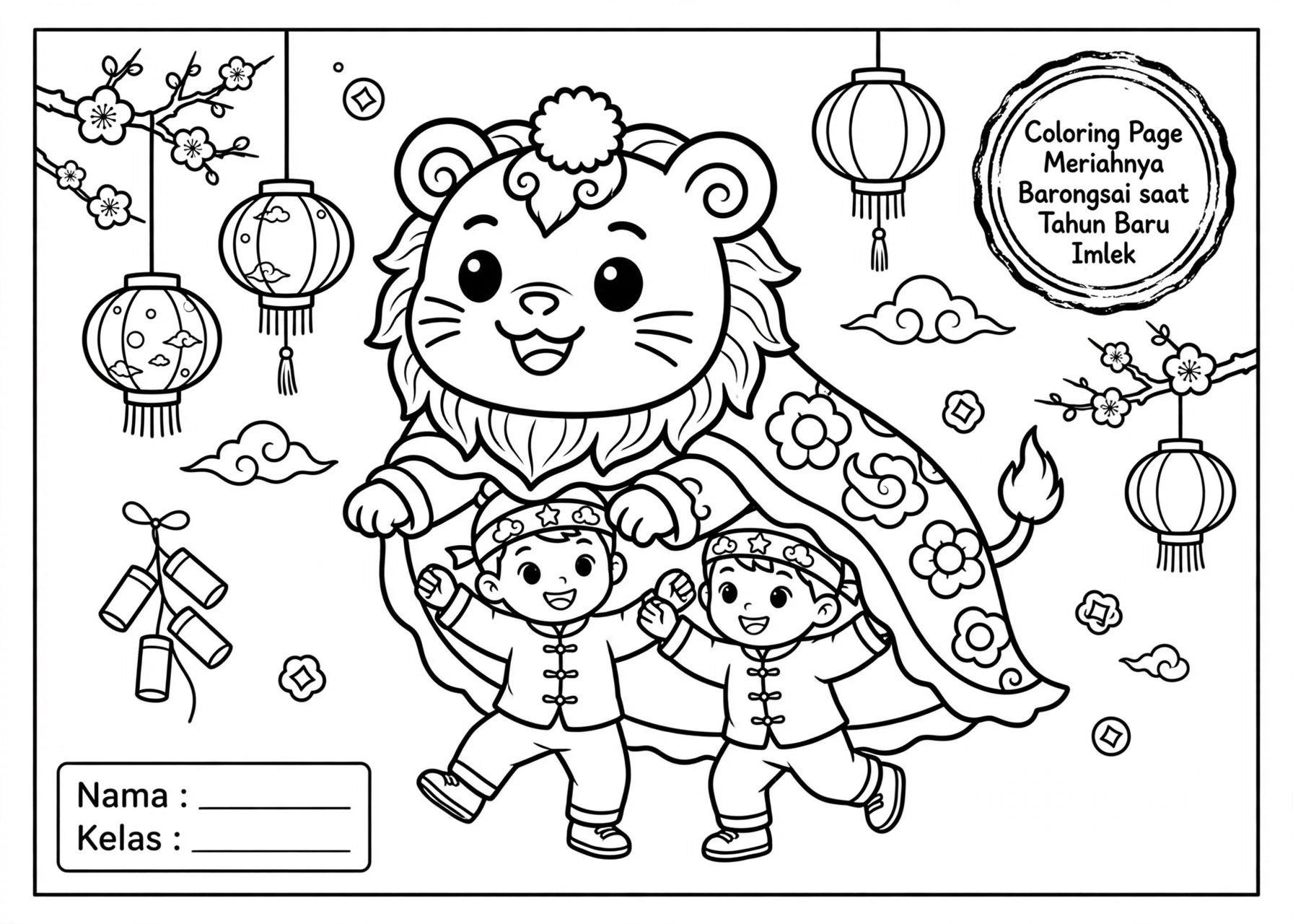 Coloring Page Meriahnya Barongsai saat Tahun Baru Imlek 6Y