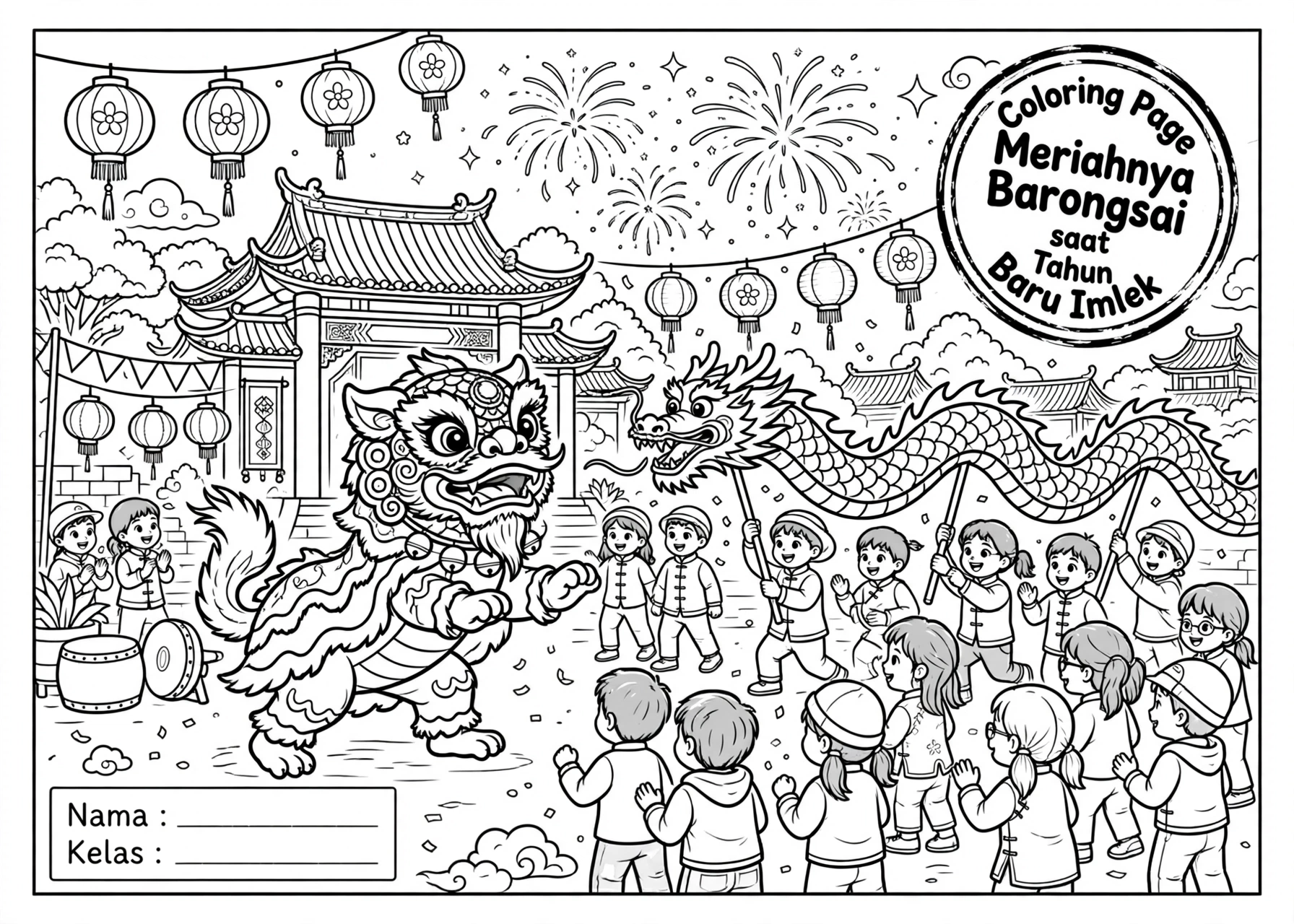 Coloring Page Meriahnya Barongsai saat Tahun Baru Imlek 7Y