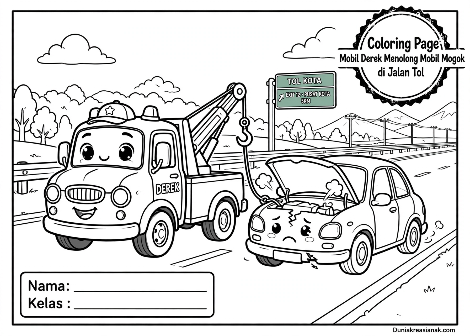 Coloring Page Mobil Derek Menolong Mobil Mogok di Jalan Tol 3 Coloring Page Mobil Derek Menolong Mobil Mogok di Jalan Tol 6Y