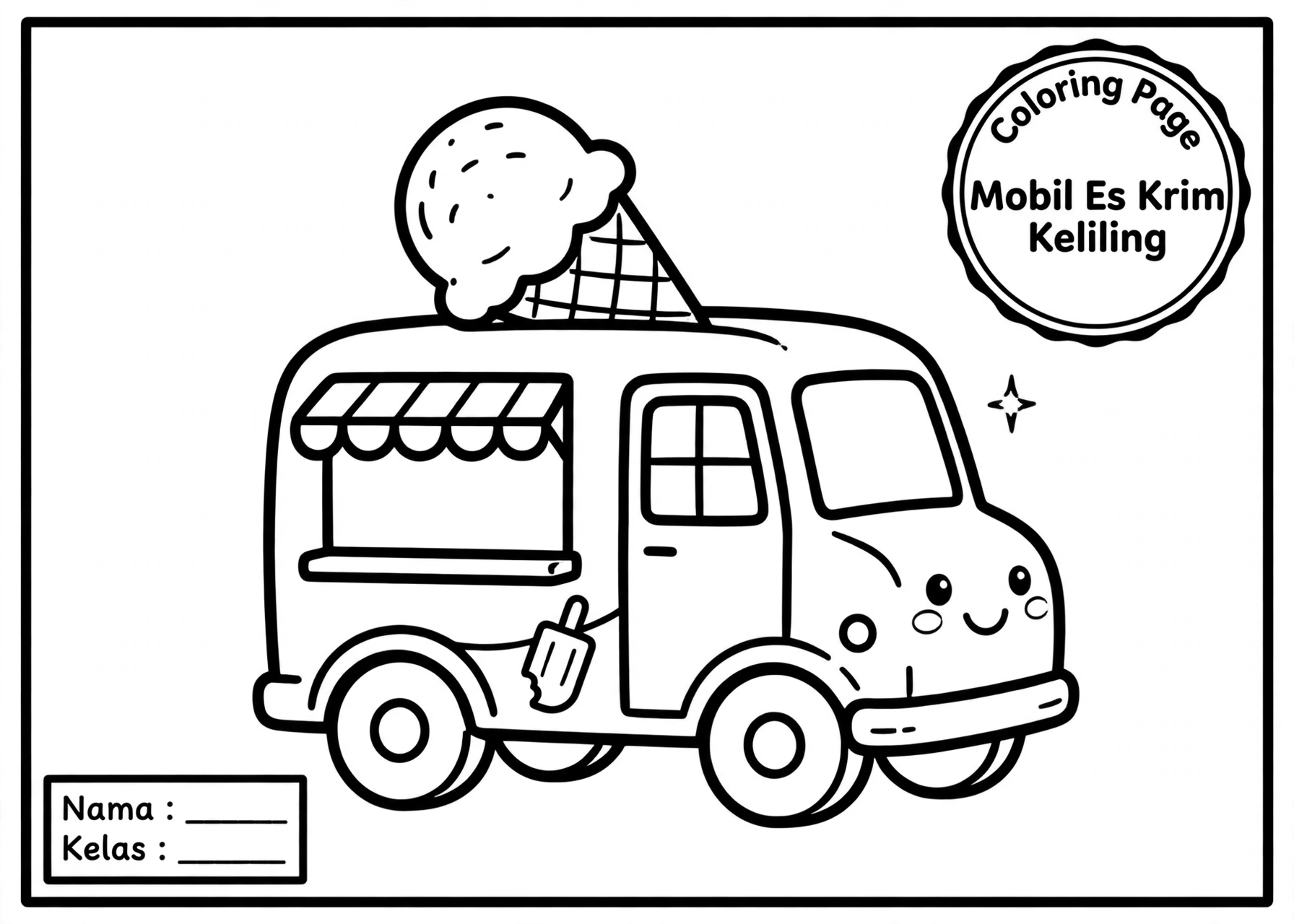 Coloring Page Mobil Es Krim Keliling 5Y