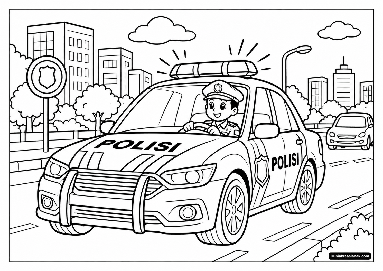 Coloring Page Mobil Polisi Berpatroli
