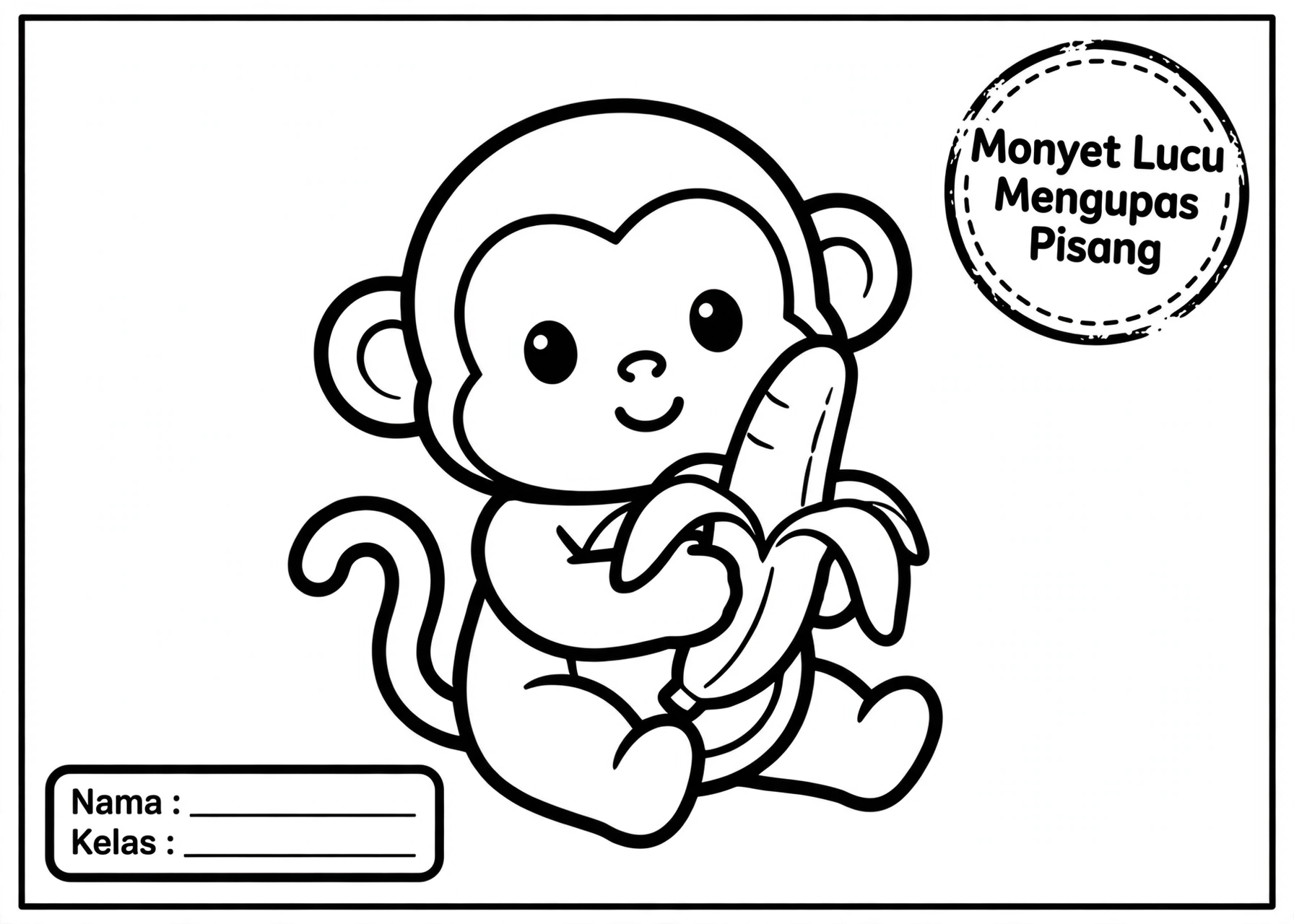 Coloring Page Monyet Lucu Mengupas Pisang 4Y