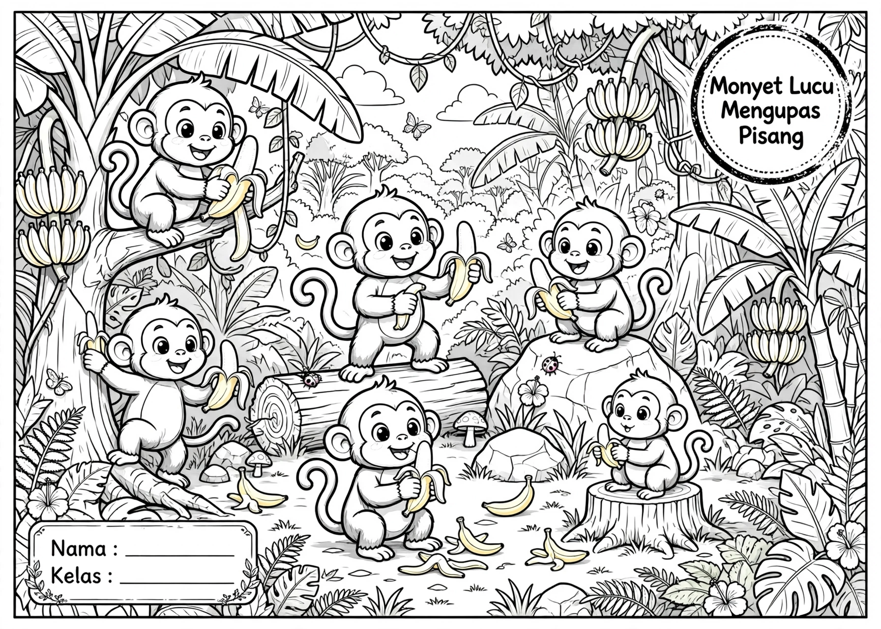 Coloring Page Monyet Lucu Mengupas Pisang 7Y