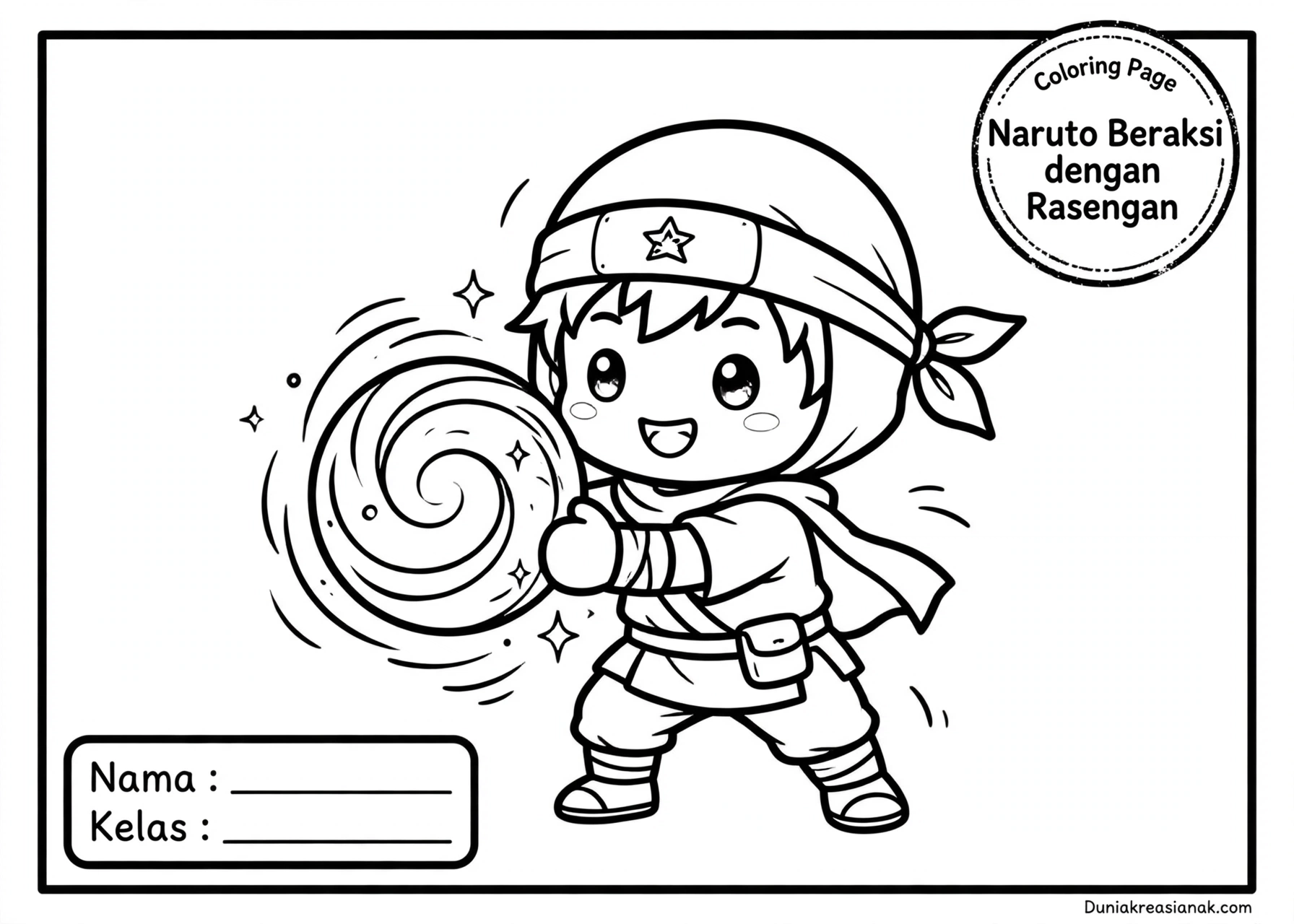 Coloring Page Naruto Beraksi dengan Rasengan 4Y