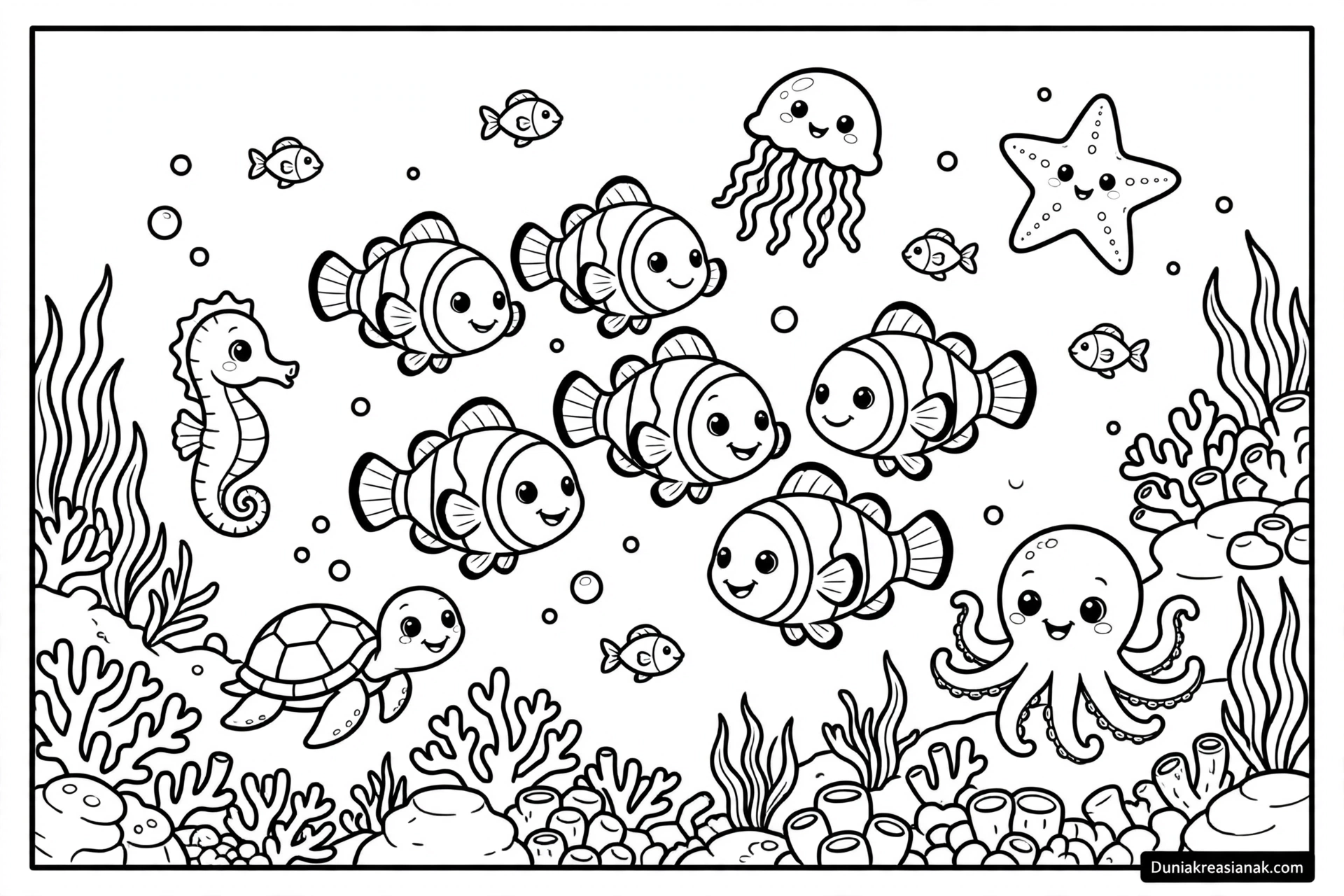 Coloring Page Nemo Dengan Banyak Teman
