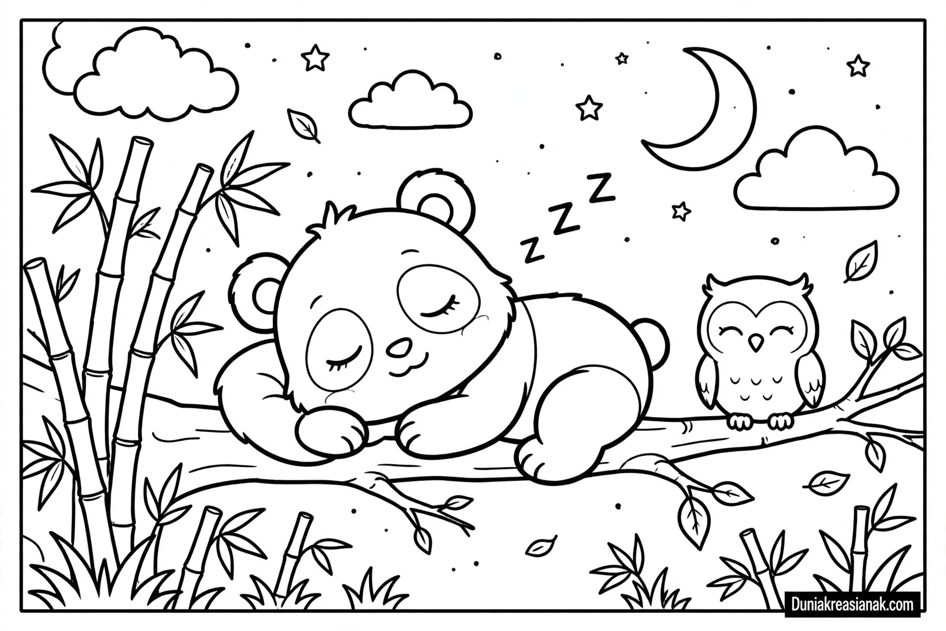 Coloring Page Panda Lucu Tidur Nyenyak di Pohon 2 Coloring Page Panda Lucu Tidur Nyenyak di Pohon Malam Hari
