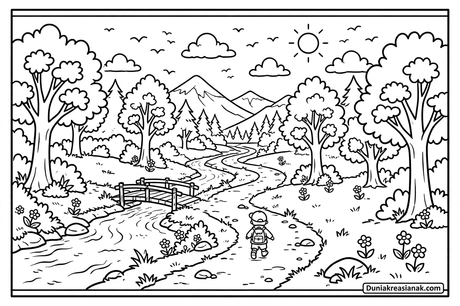 Coloring Page Pemandangan Alam Jalan Setapak 3 Coloring Page Pemandangan Alam dan Jalan Setapak