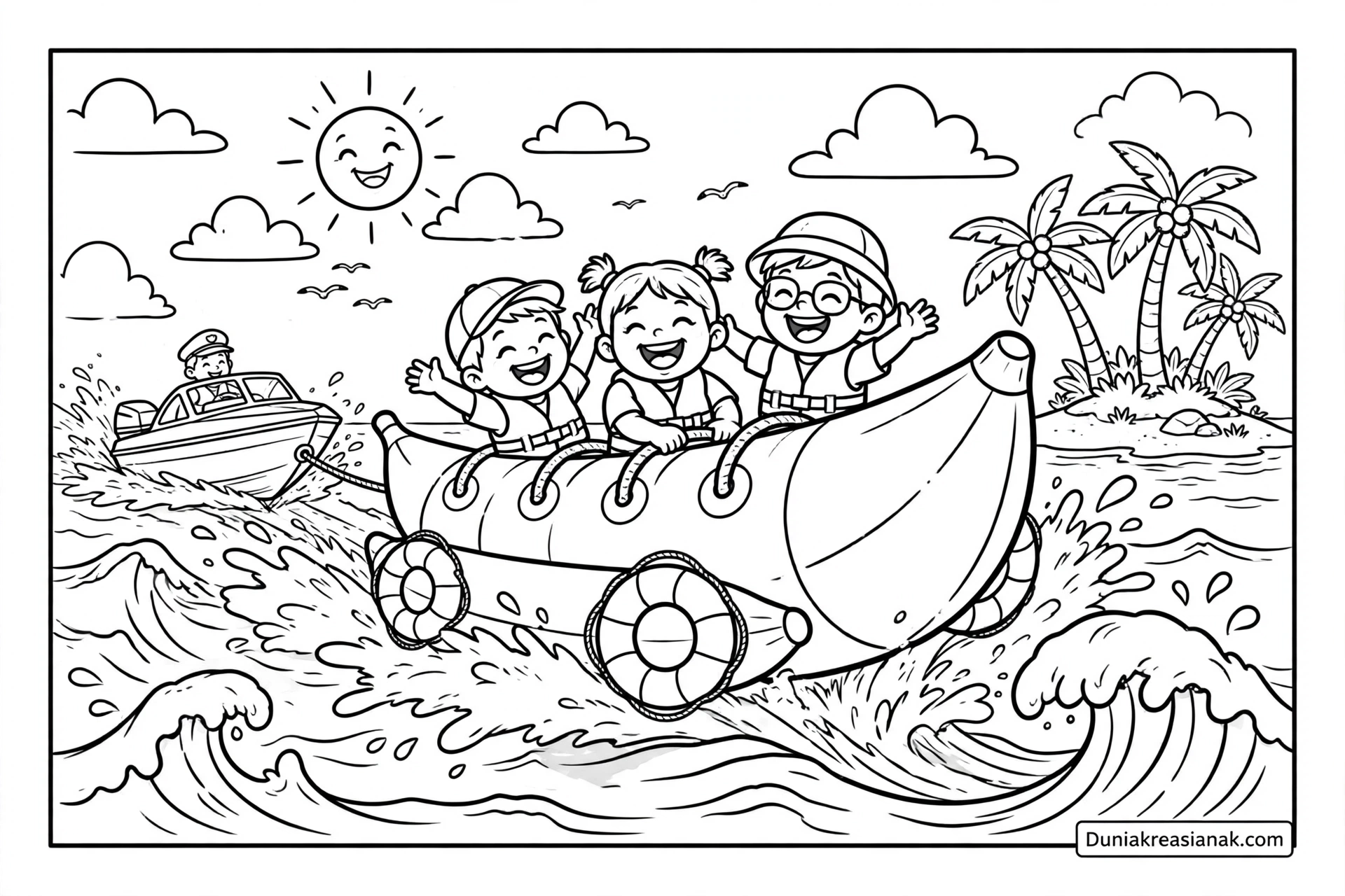 Coloring Page Petualangan Naik Banana Boat