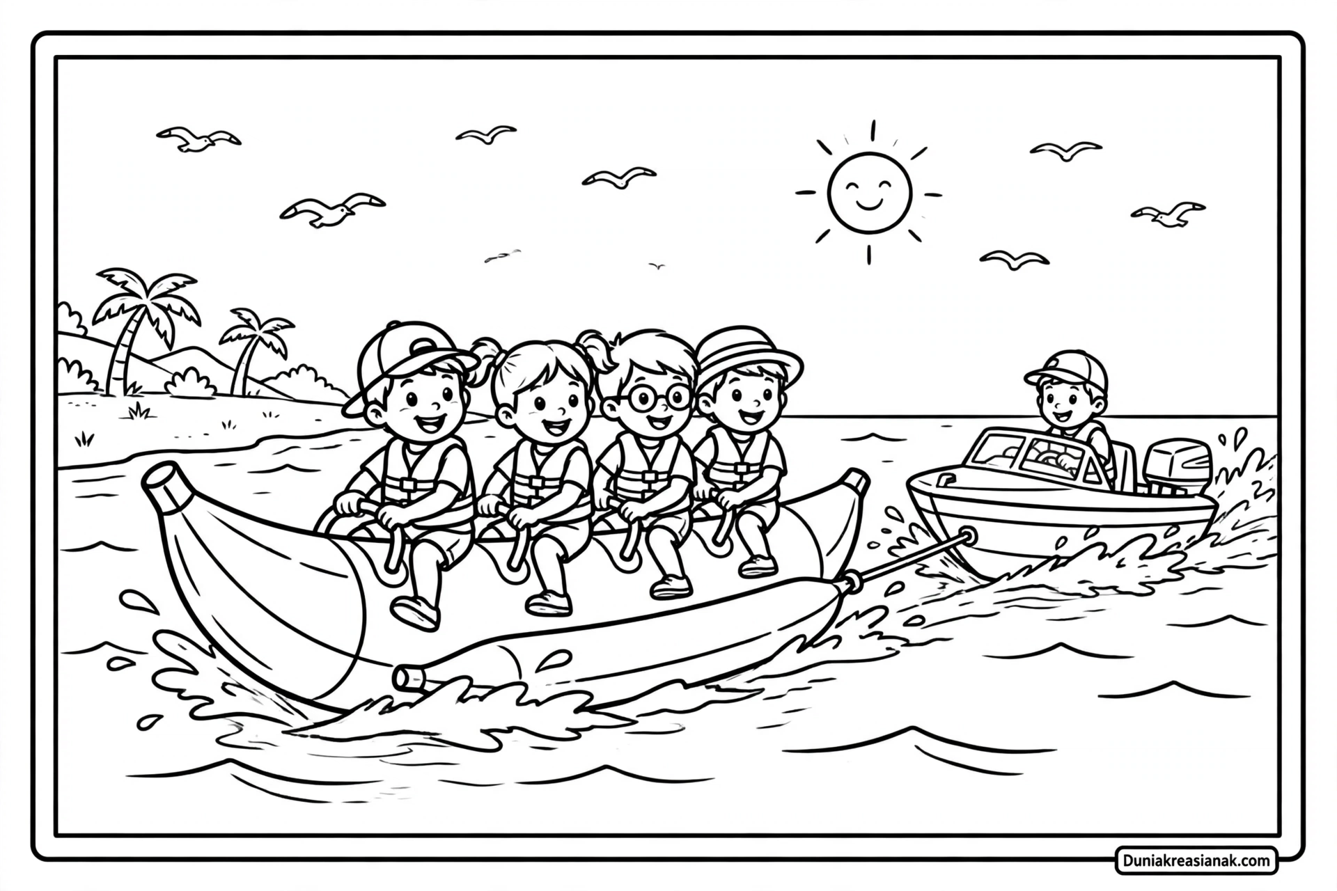 Coloring Page Petualangan Seru Naik Banana Boat