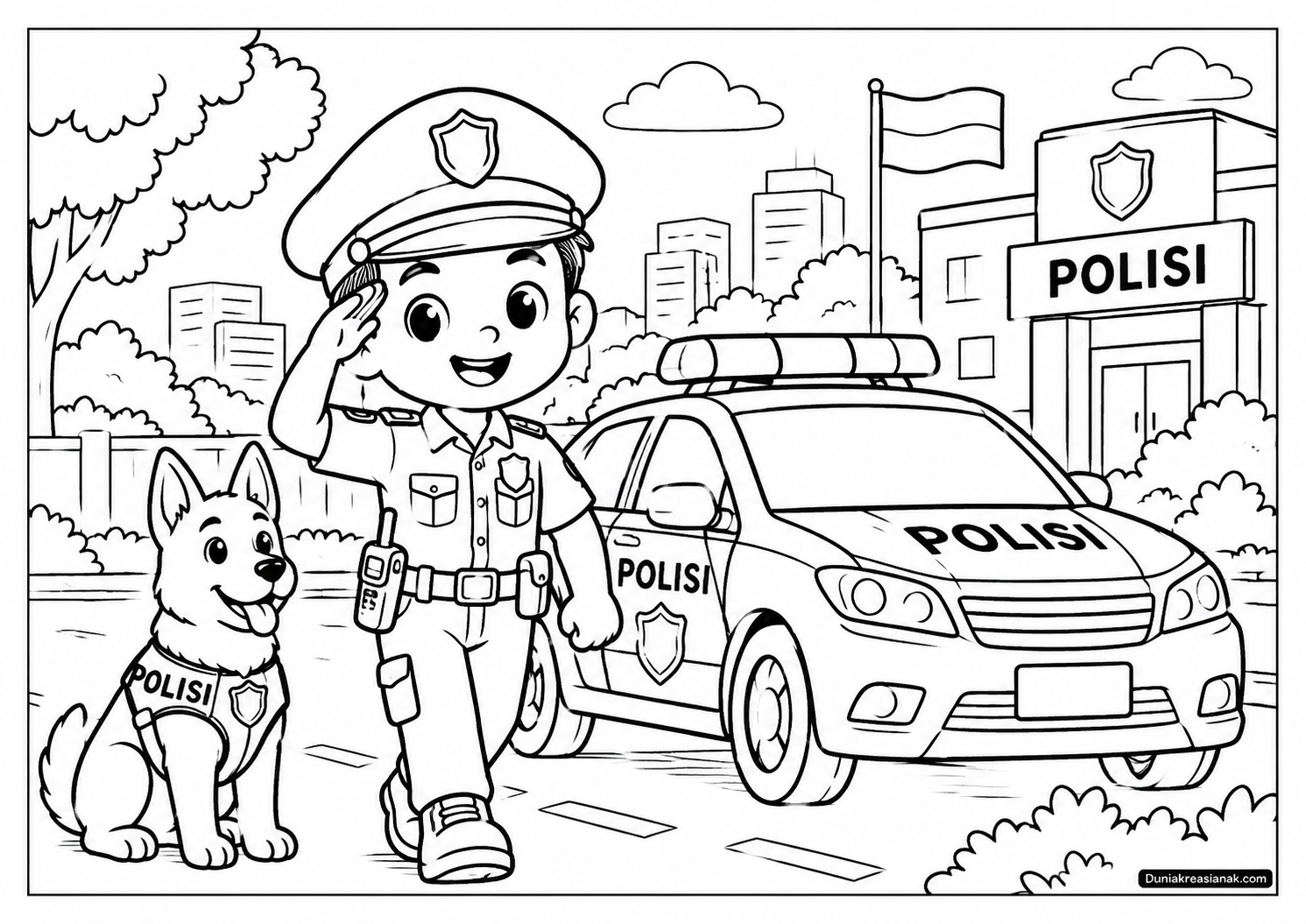 Coloring Page Petualangan Seru Polisi Cilik