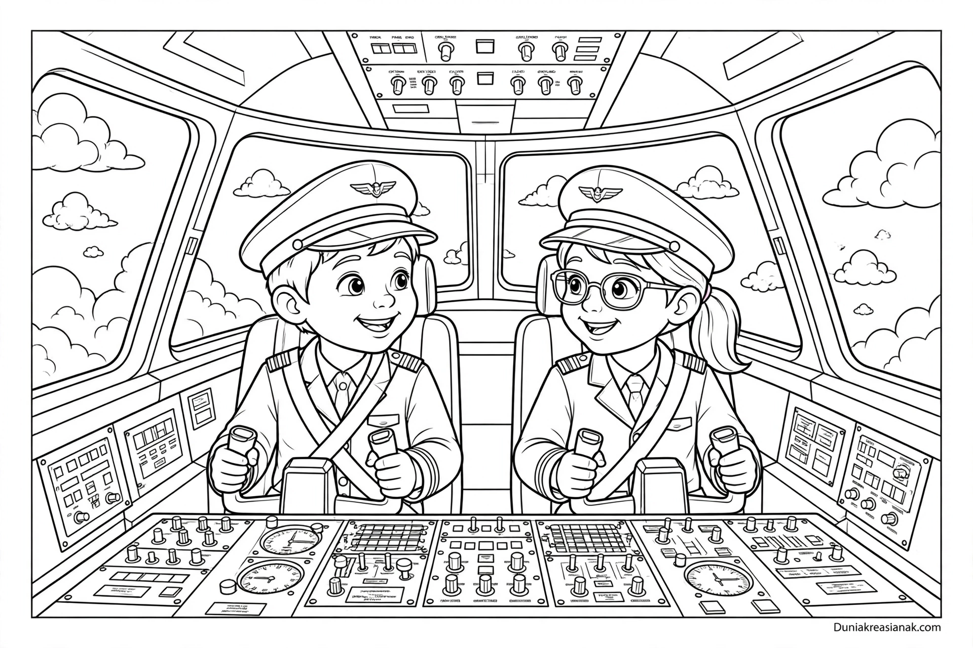 Coloring Page Pilot dan Pesawat Terbang