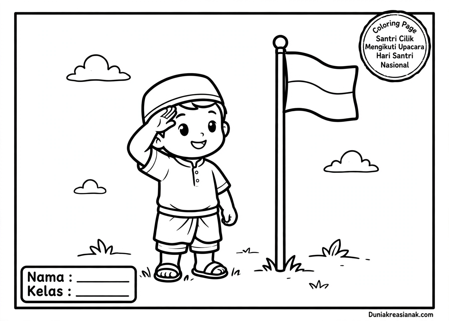 Coloring Page Santri Cilik Mengikuti Upacara Hari Santri Nasional 5Y