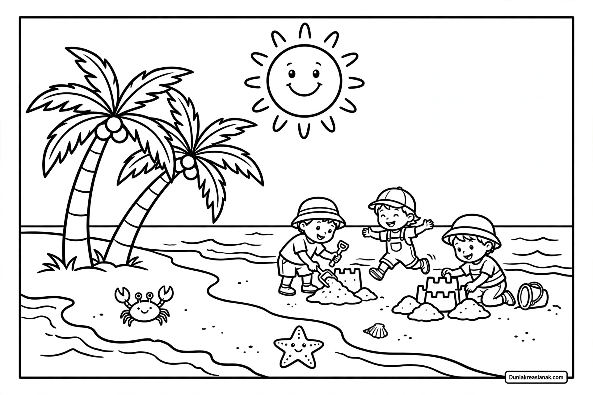Coloring Page Senyum Mentari Pagi di Pantai