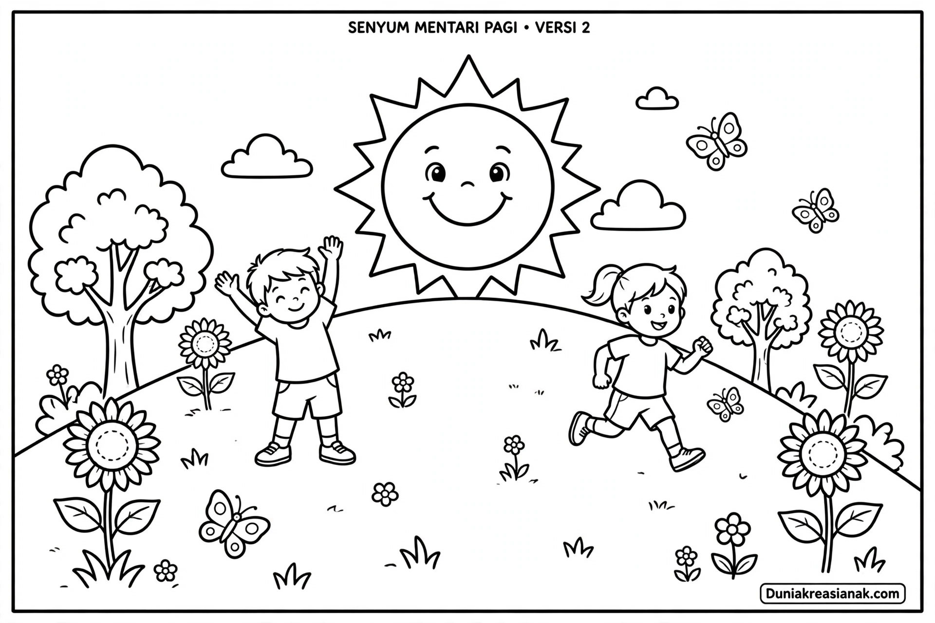 Coloring Page Senyum Mentari Pagi di Taman