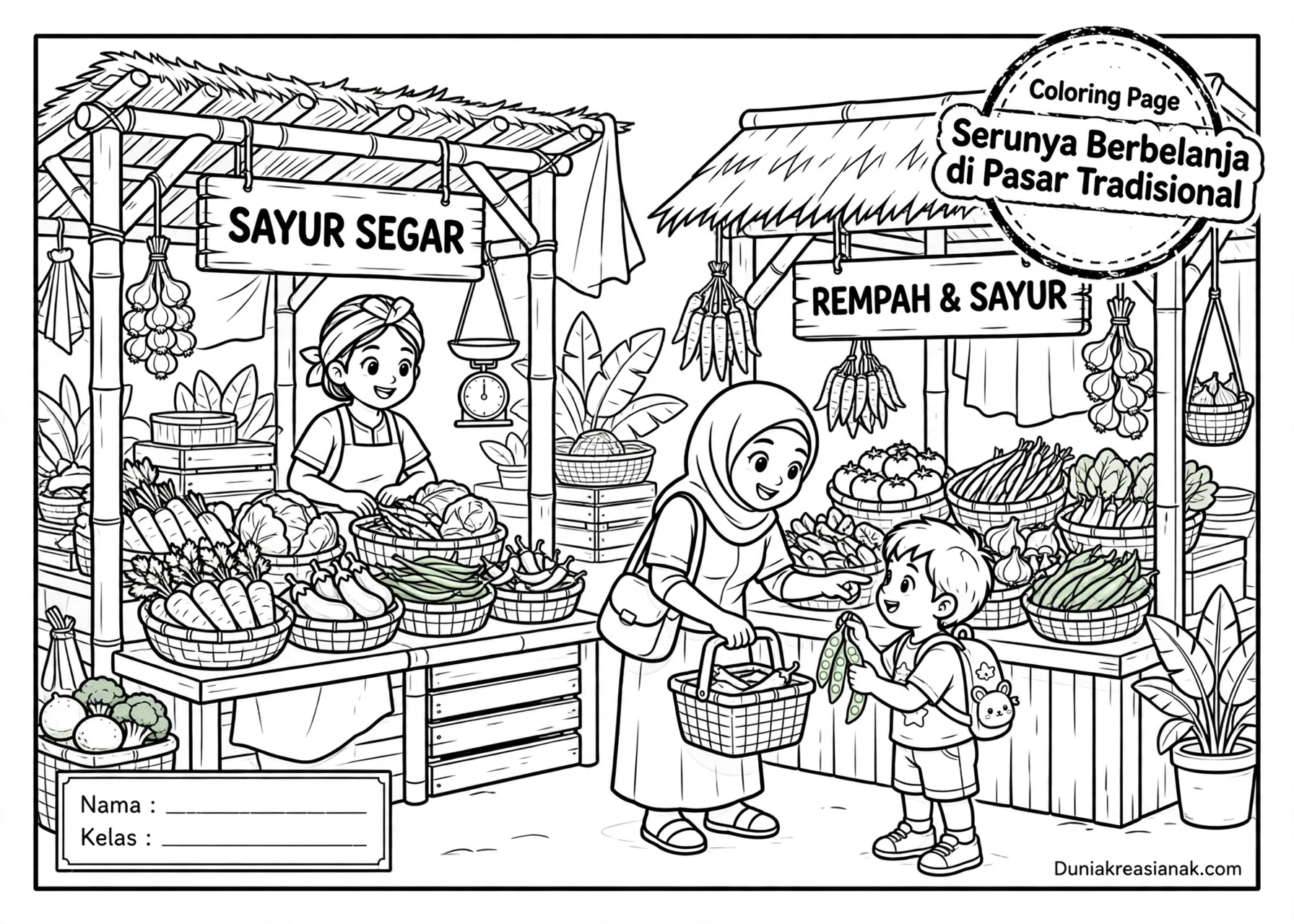 Coloring Page Serunya Berbelanja di Pasar Tradisional 6Y