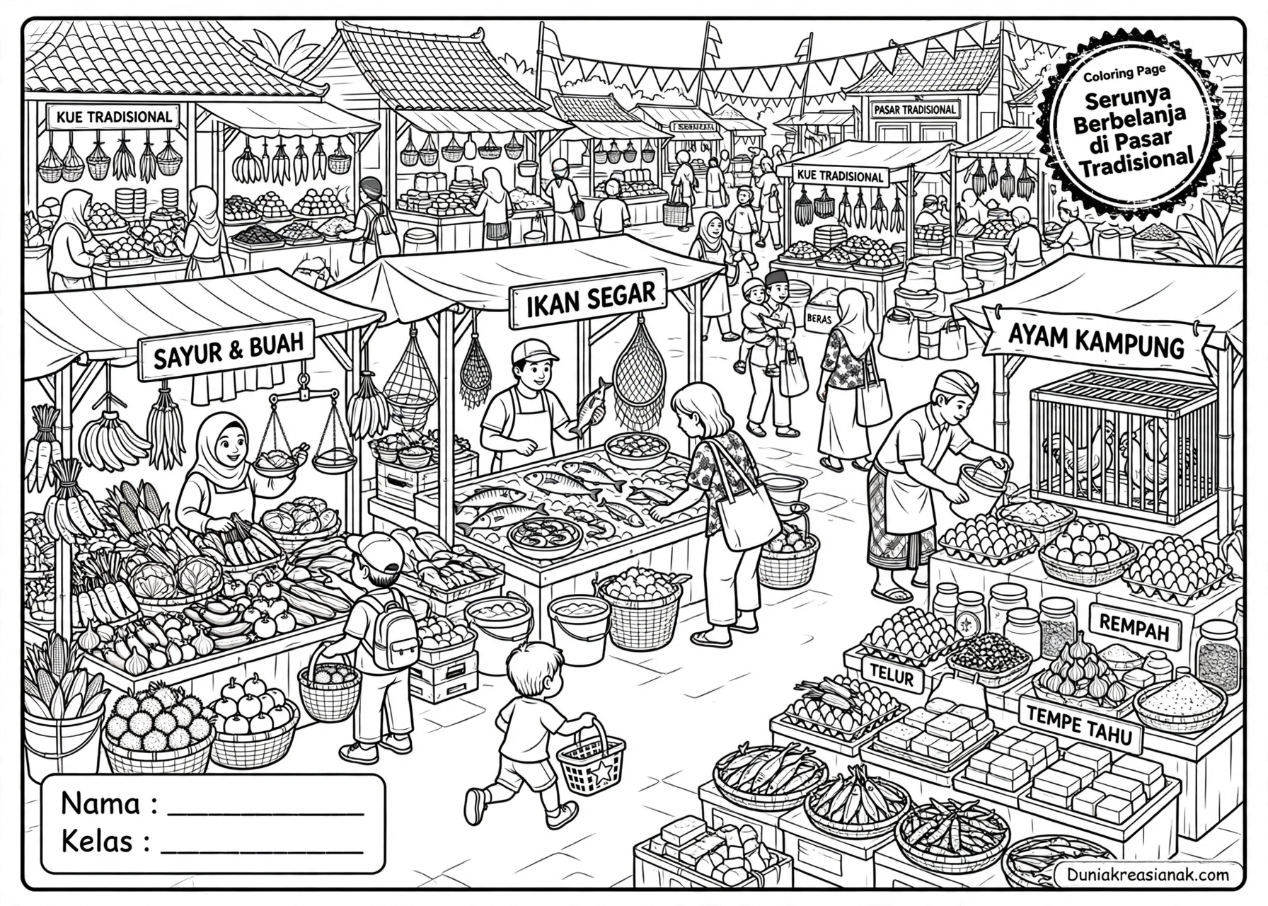 Coloring Page Serunya Berbelanja di Pasar Tradisional 7Y