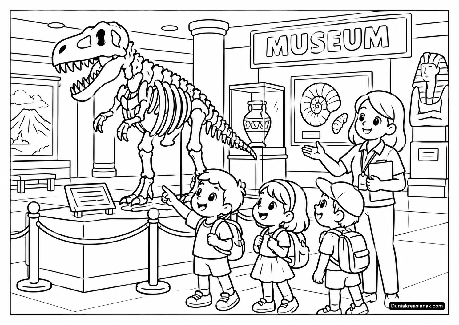 Coloring Page Serunya Berkunjung ke Museum Dino