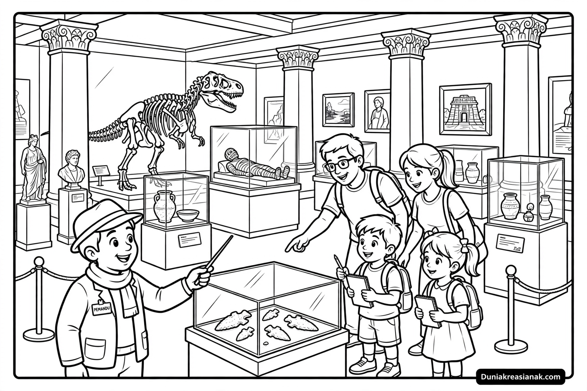 Coloring Page Serunya Berkunjung ke Museum