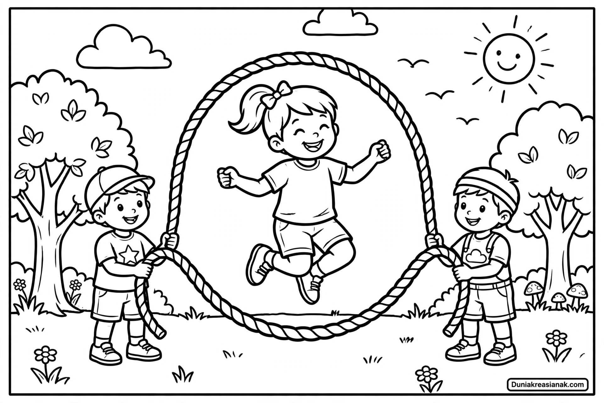 Coloring Page Serunya Bermain Lompat Tali