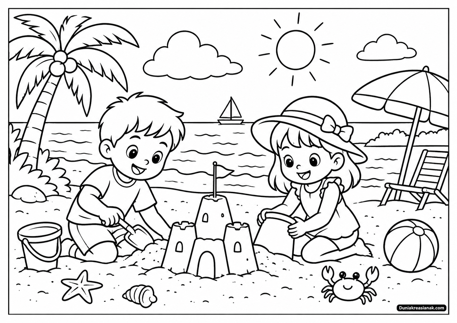 Coloring Page Serunya Bermain Pasir di Pantai 2 Coloring Page Serunya Bermain Pasir di Pantai