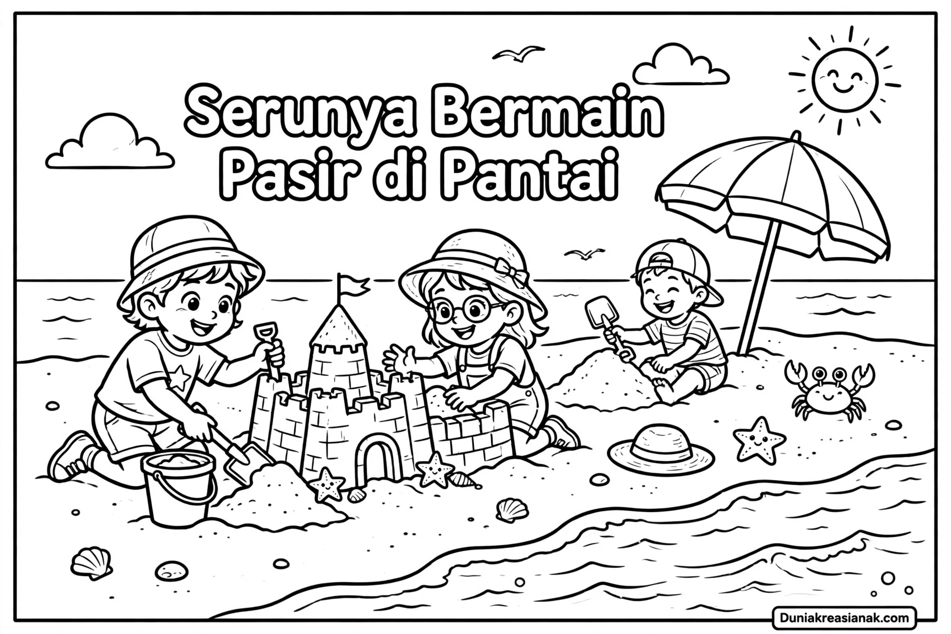 Coloring Page Serunya Bermain Pasir di Pantai 3 Coloring Page Serunya Bermain Pasir