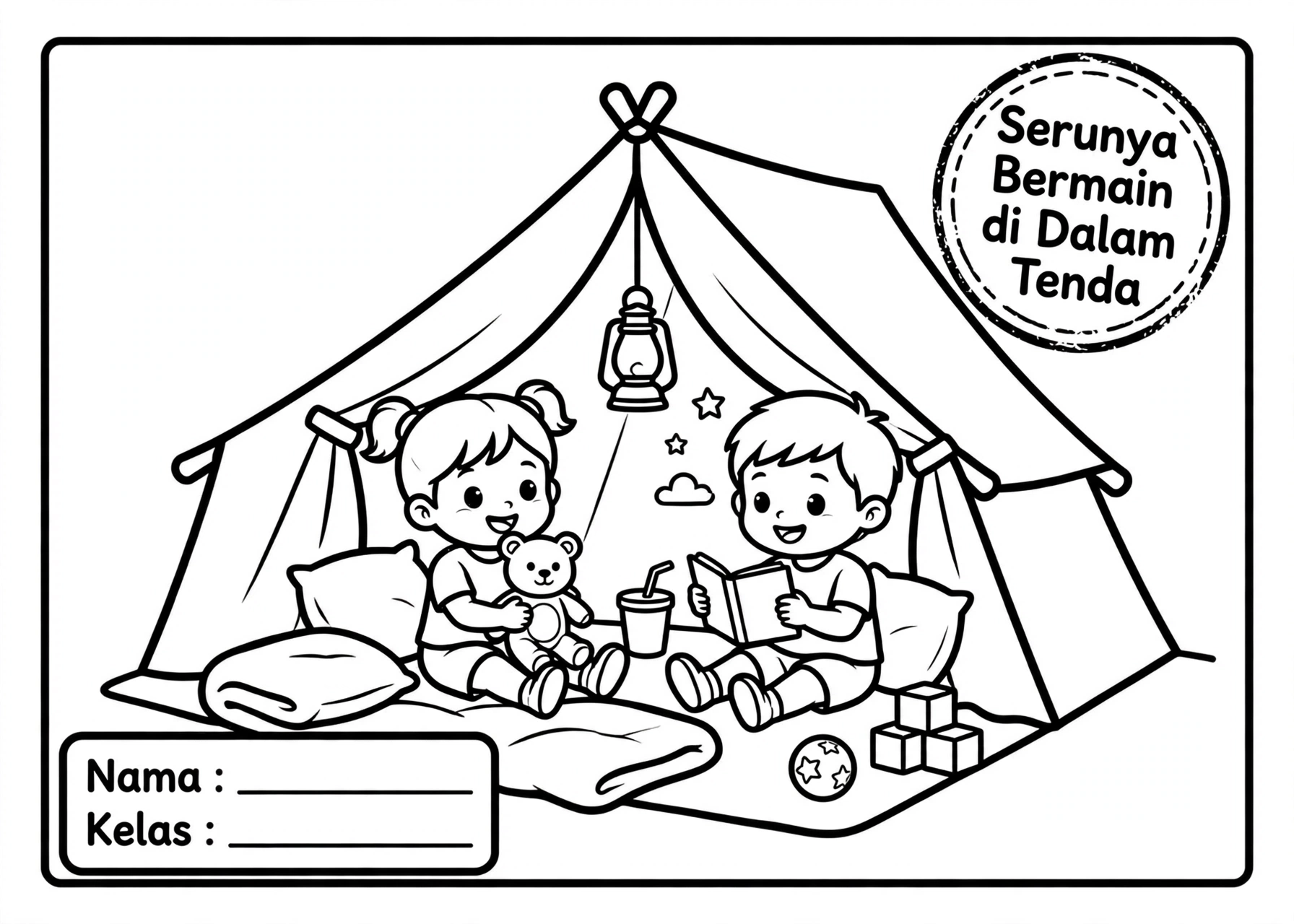 Coloring Page Serunya Bermain di Dalam Tenda 5Y