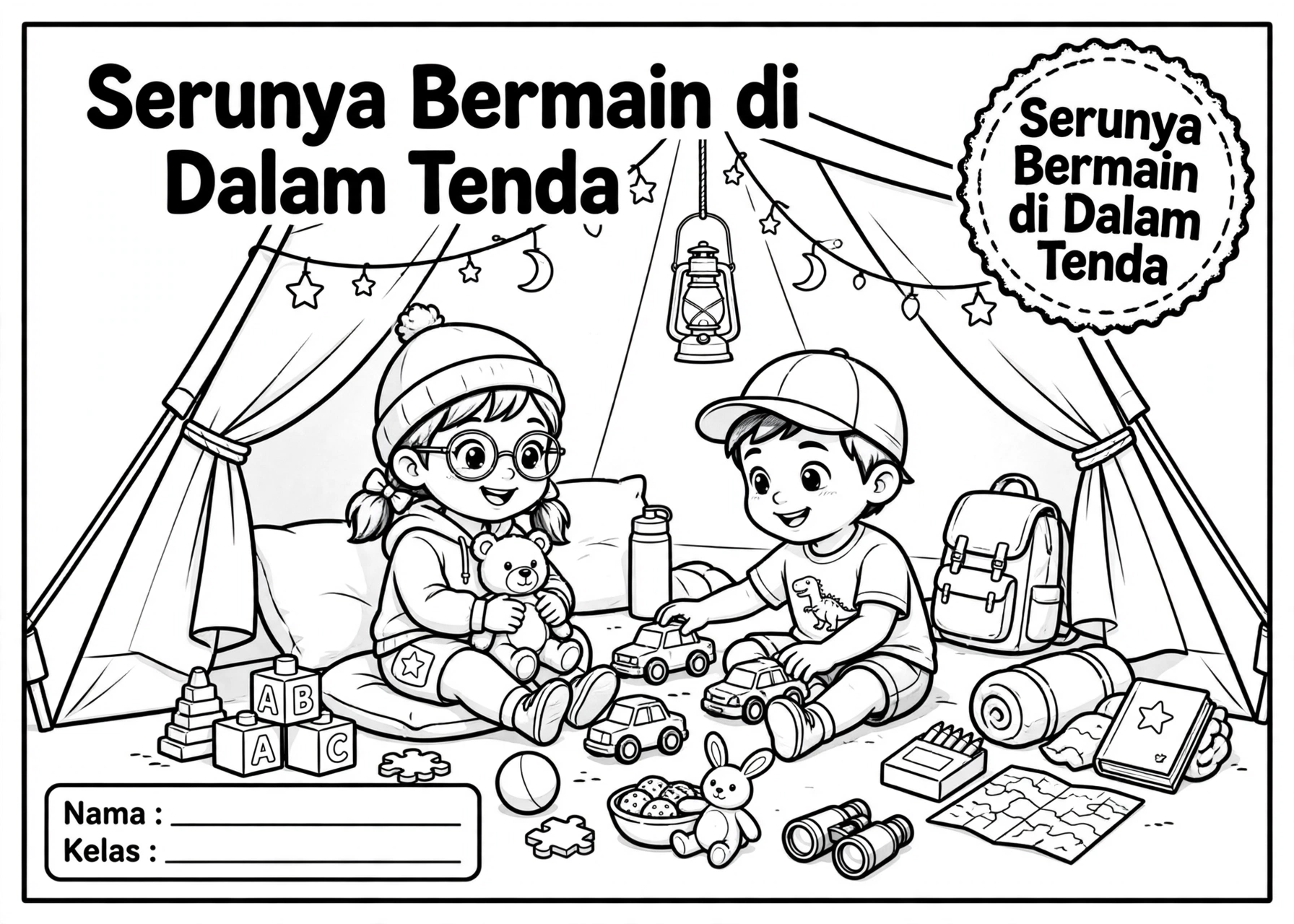 Coloring Page Serunya Bermain di Dalam Tenda 6Y