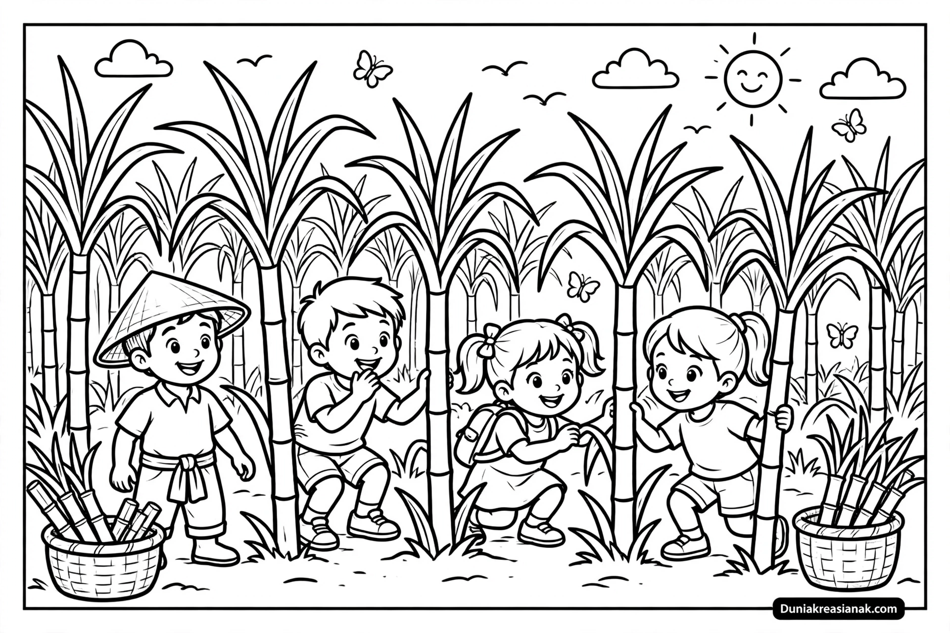 Coloring Page Serunya Bermain di Kebun Tebu