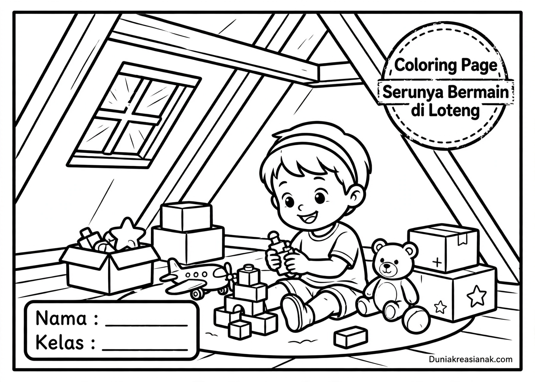 Coloring Page Serunya Bermain di Loteng 5Y