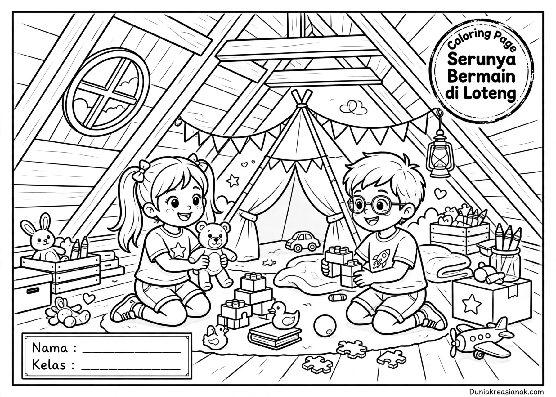 Coloring Page Serunya Bermain di Loteng 6Y