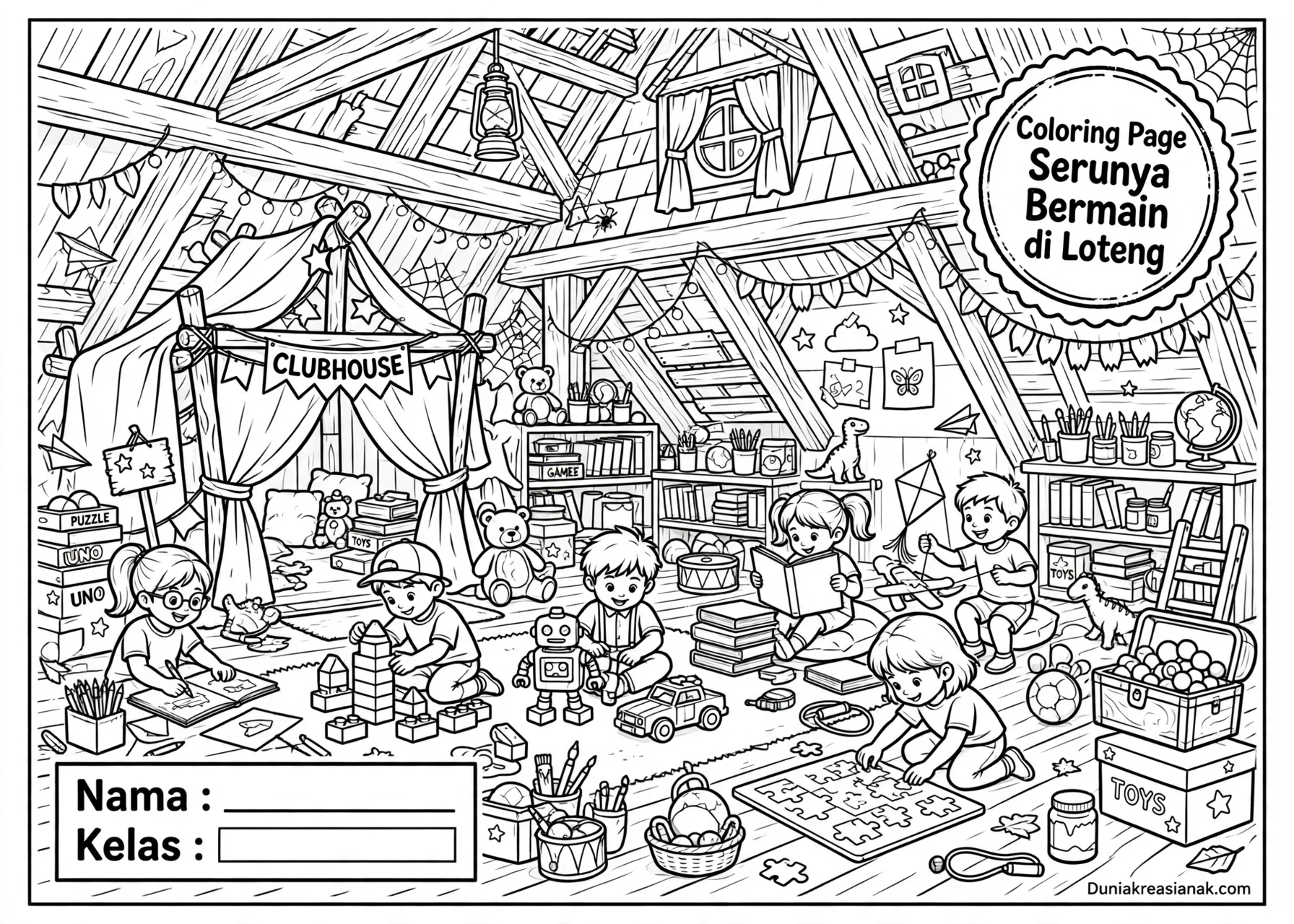 Coloring Page Serunya Bermain di Loteng 7Y