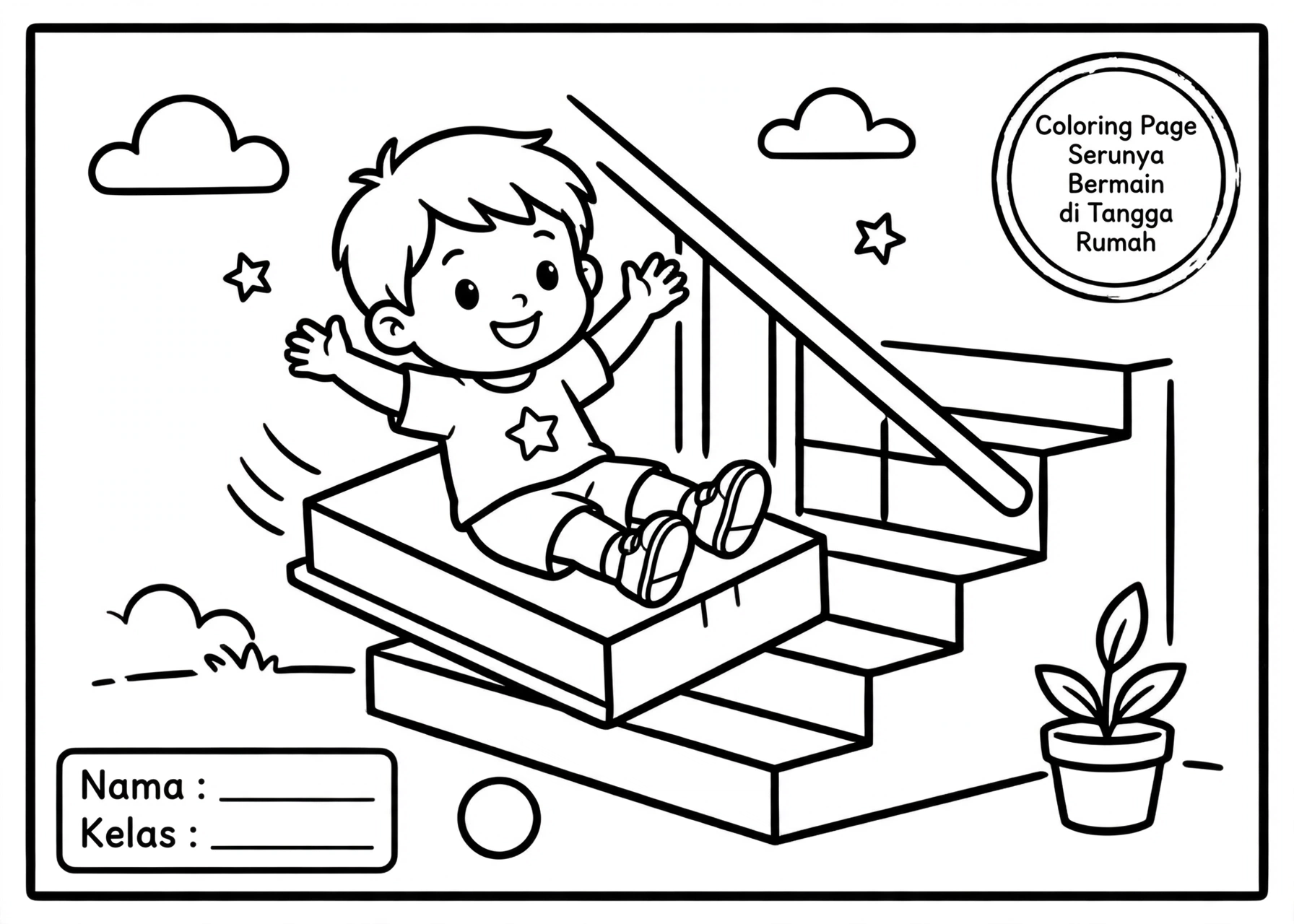 Coloring Page Serunya Bermain di Tangga Rumah 5Y