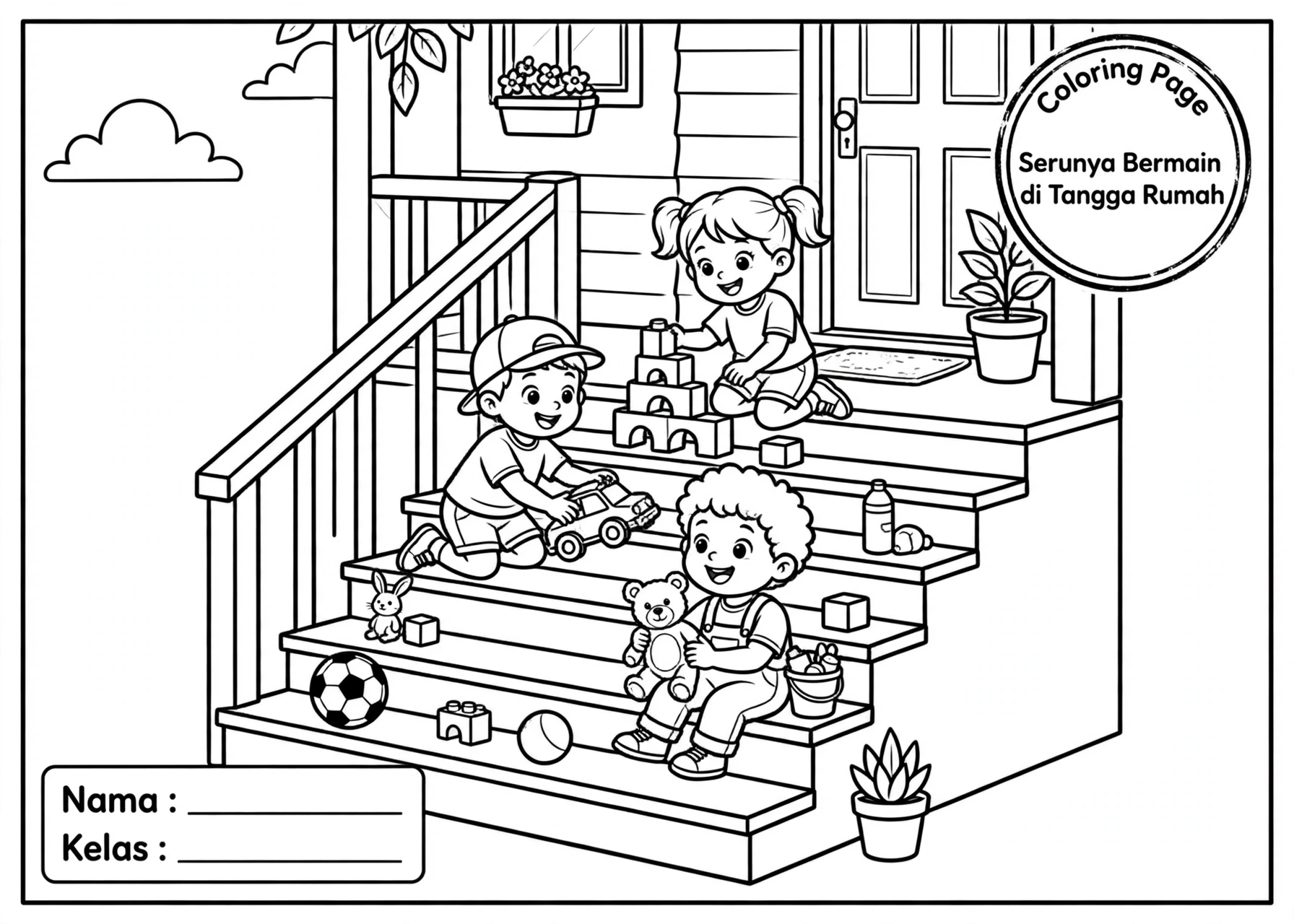 Coloring Page Serunya Bermain di Tangga Rumah 6Y