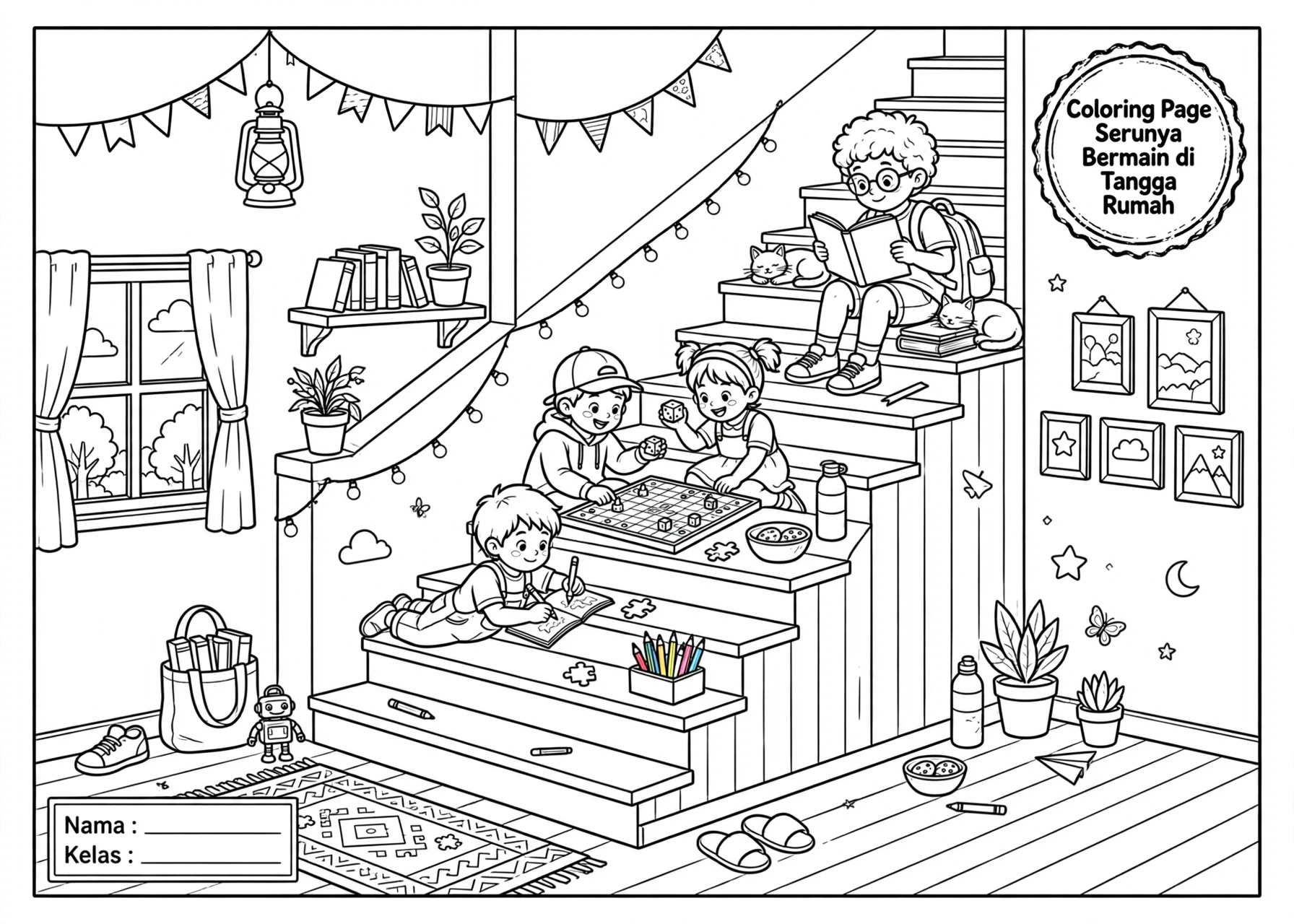 Coloring Page Serunya Bermain di Tangga Rumah 7Y