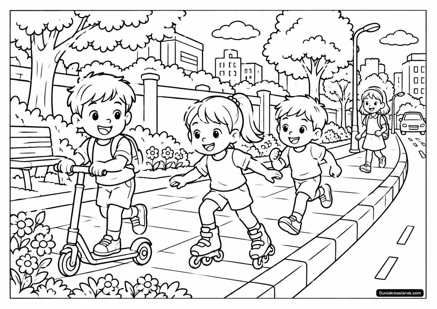 Coloring Page Serunya Bermain di Trotoar Bersama Teman 3 Coloring Page Serunya Bermain di Trotoar